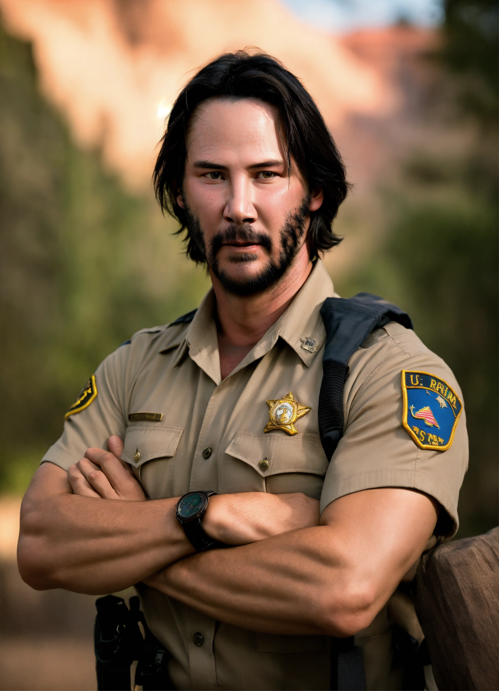 Lexica - Scared man, US PARK RANGER, FRONT VIEW, casual clothes, arms ...