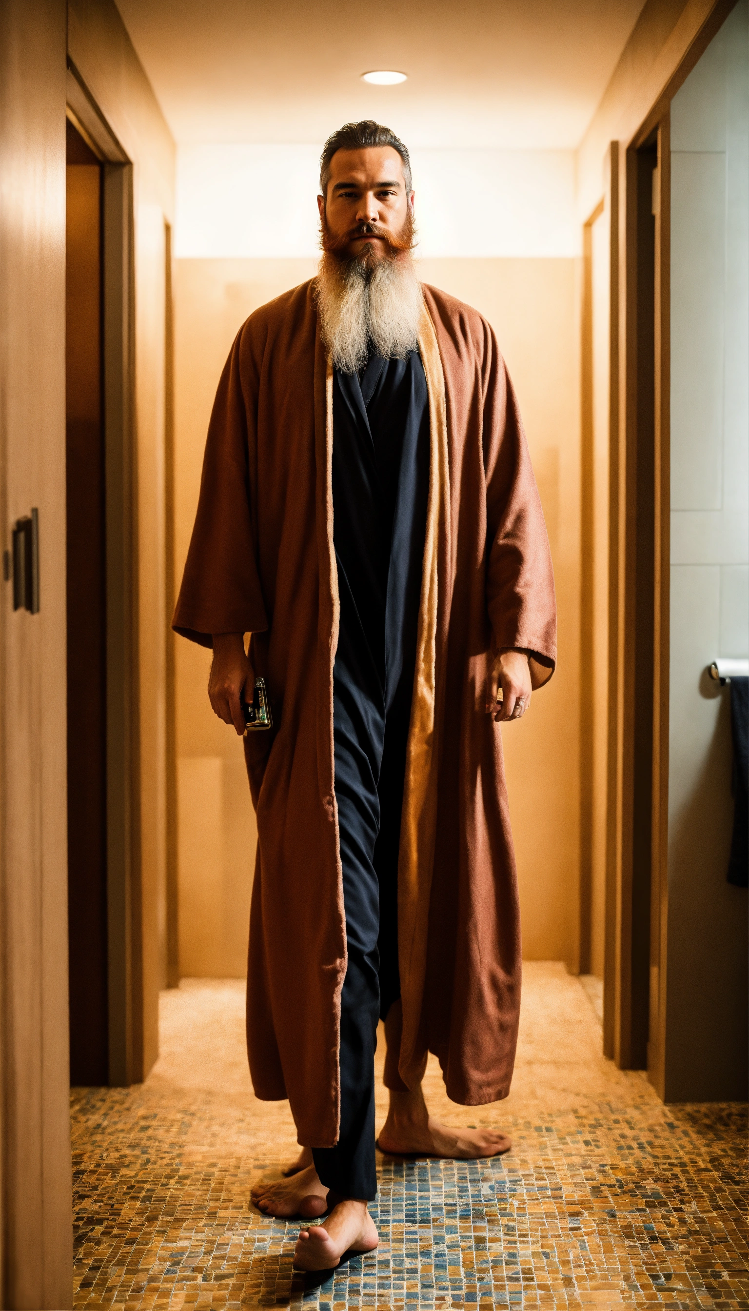 Lexica - A built man with robe on and long beard, stepping out of the ...