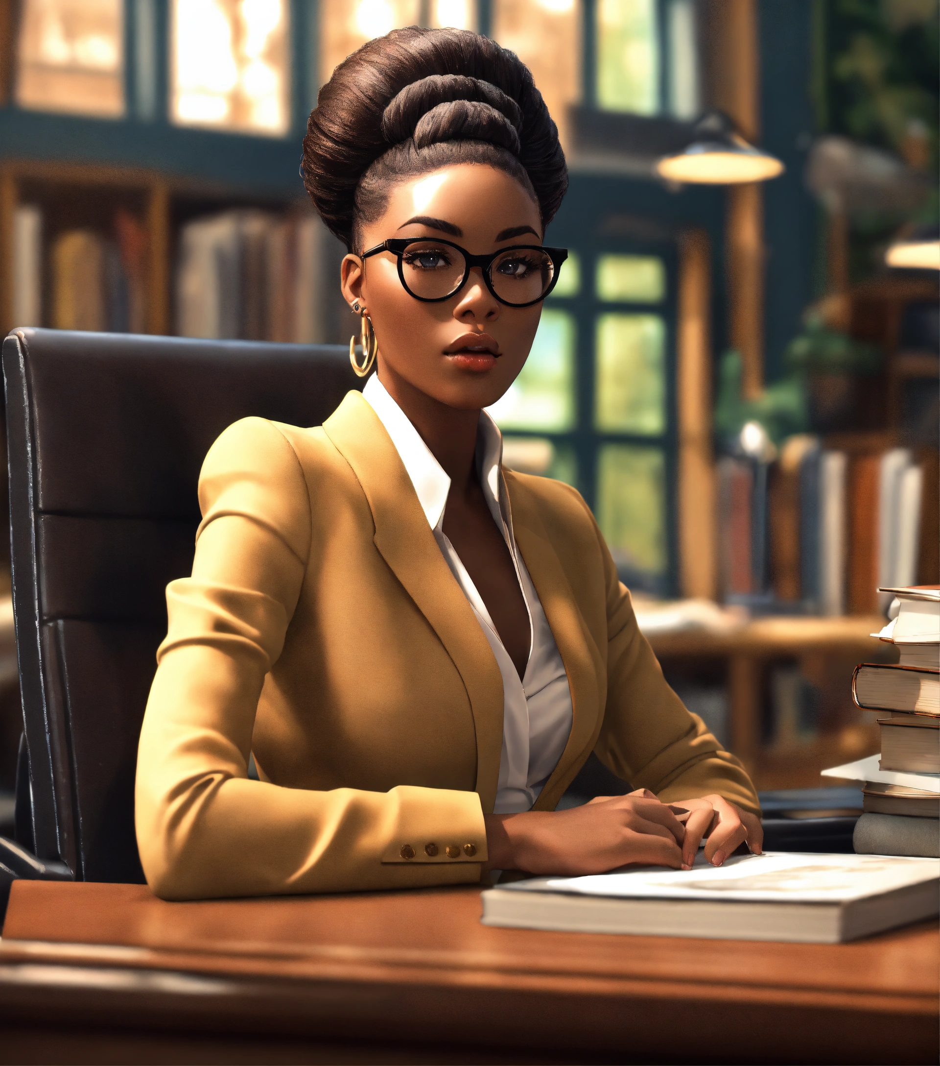 Lexica - HD 3d render of an alluring stunning and studious Black woman ...