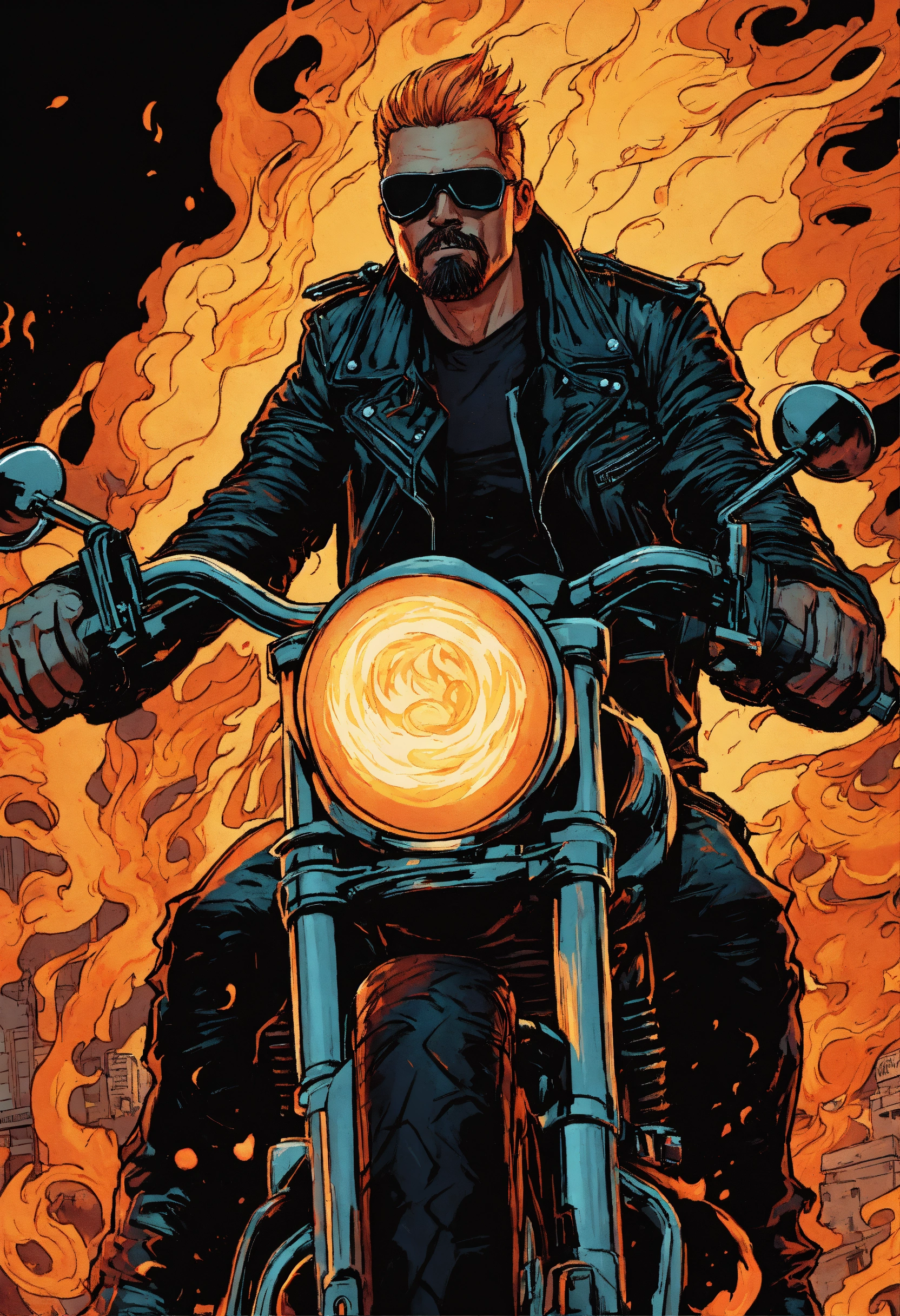 Lexica - A close up of a person riding a motorcycle with flames, ghost ...