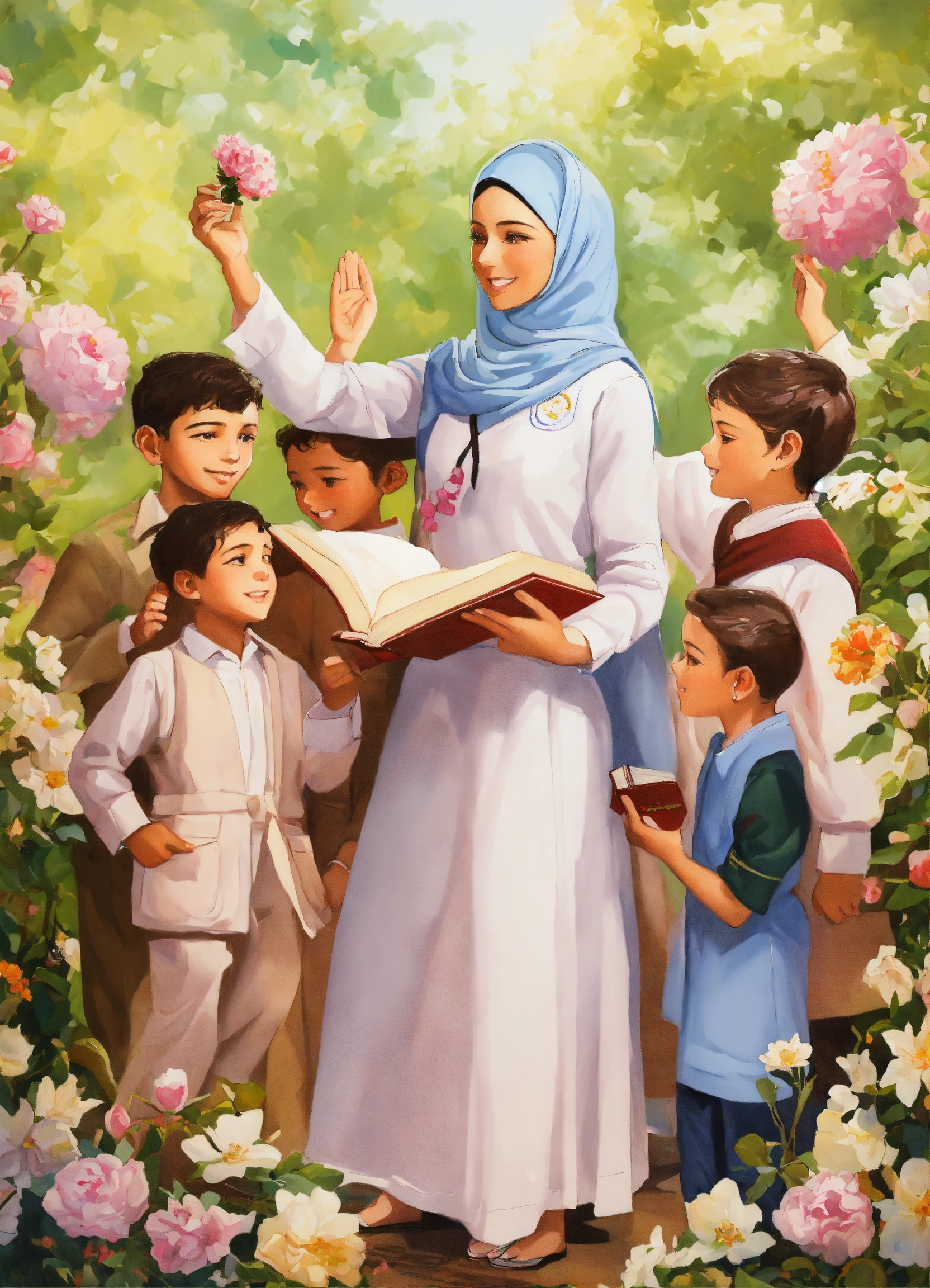 Lexica - A painting depicting a great muslim woman teacher and children ...