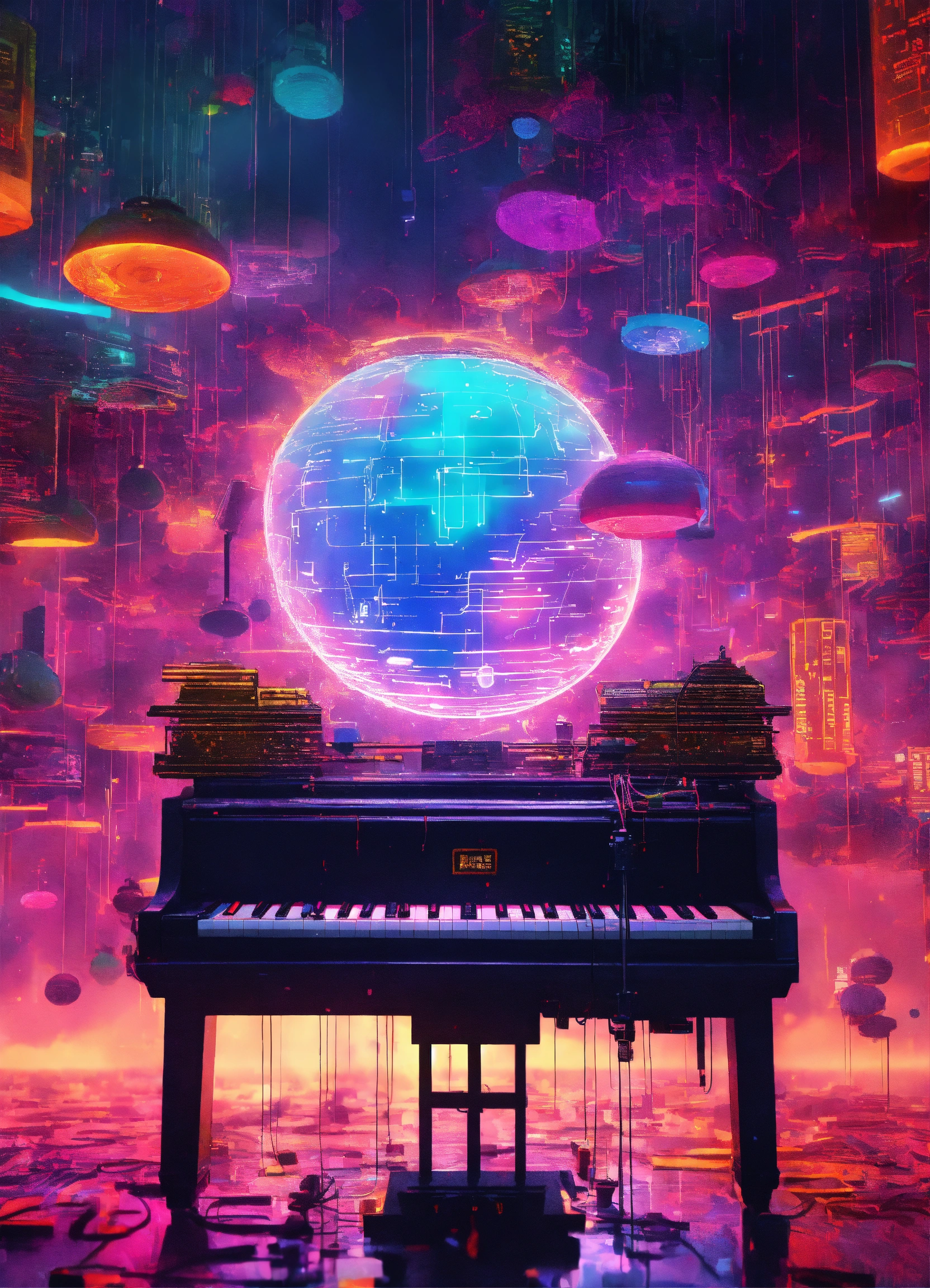 Lexica - A old fashion microphone infused into a floating cyberpunk ...