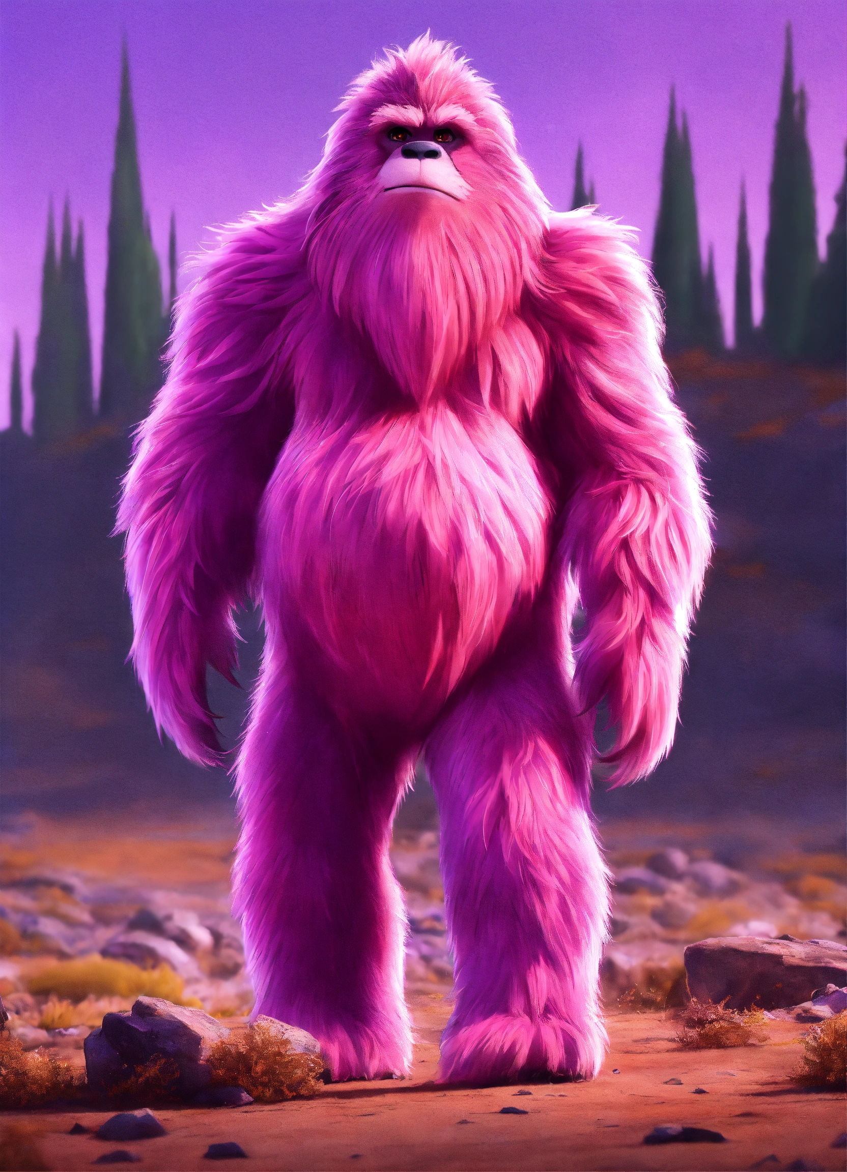 Lexica - Zoom out on the full body of a fun loving, hairy, tall, violet ...