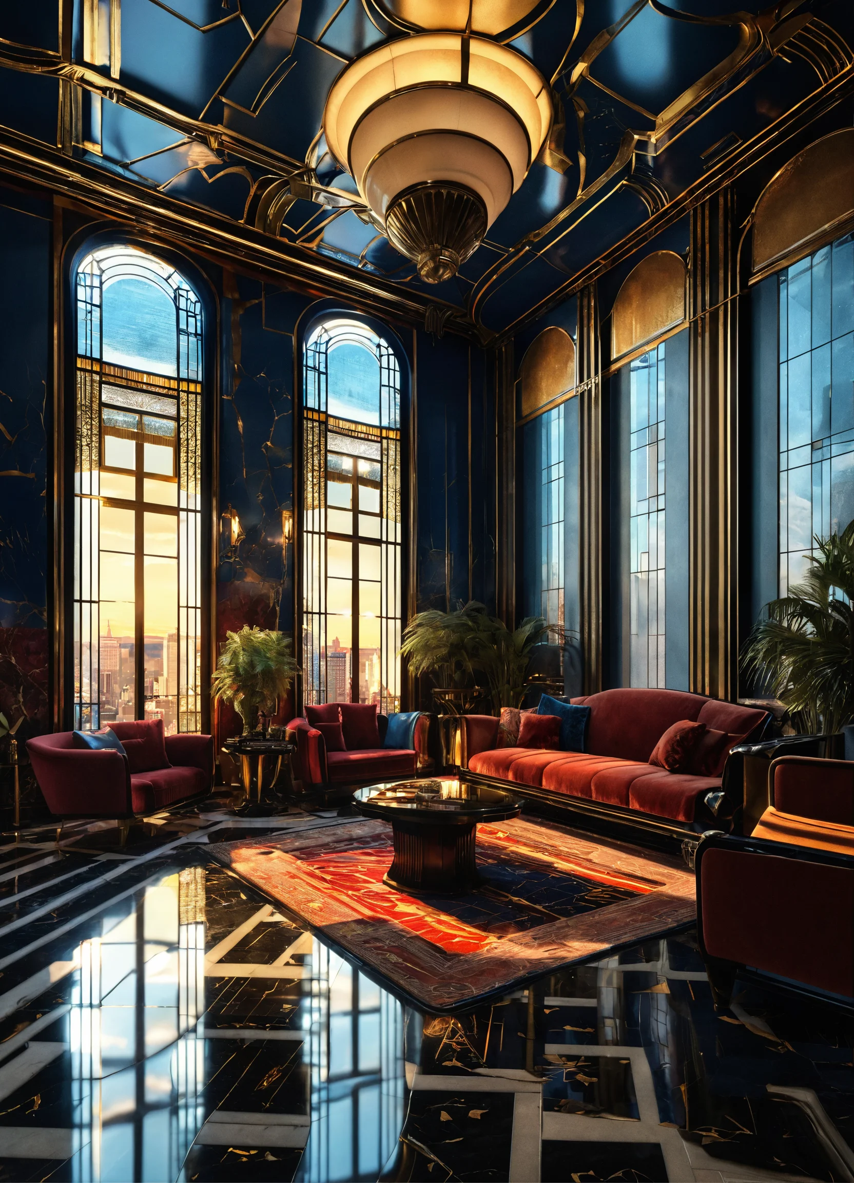 Lexica - Beautiful Glam Art Deco giant living room, interior design ...