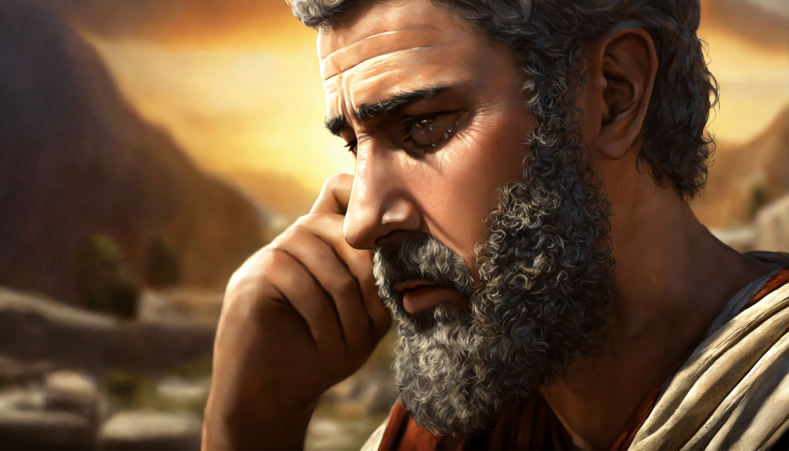 Lexica - Poor stoic man, bearded, with problems, crying,hand on forhead ...
