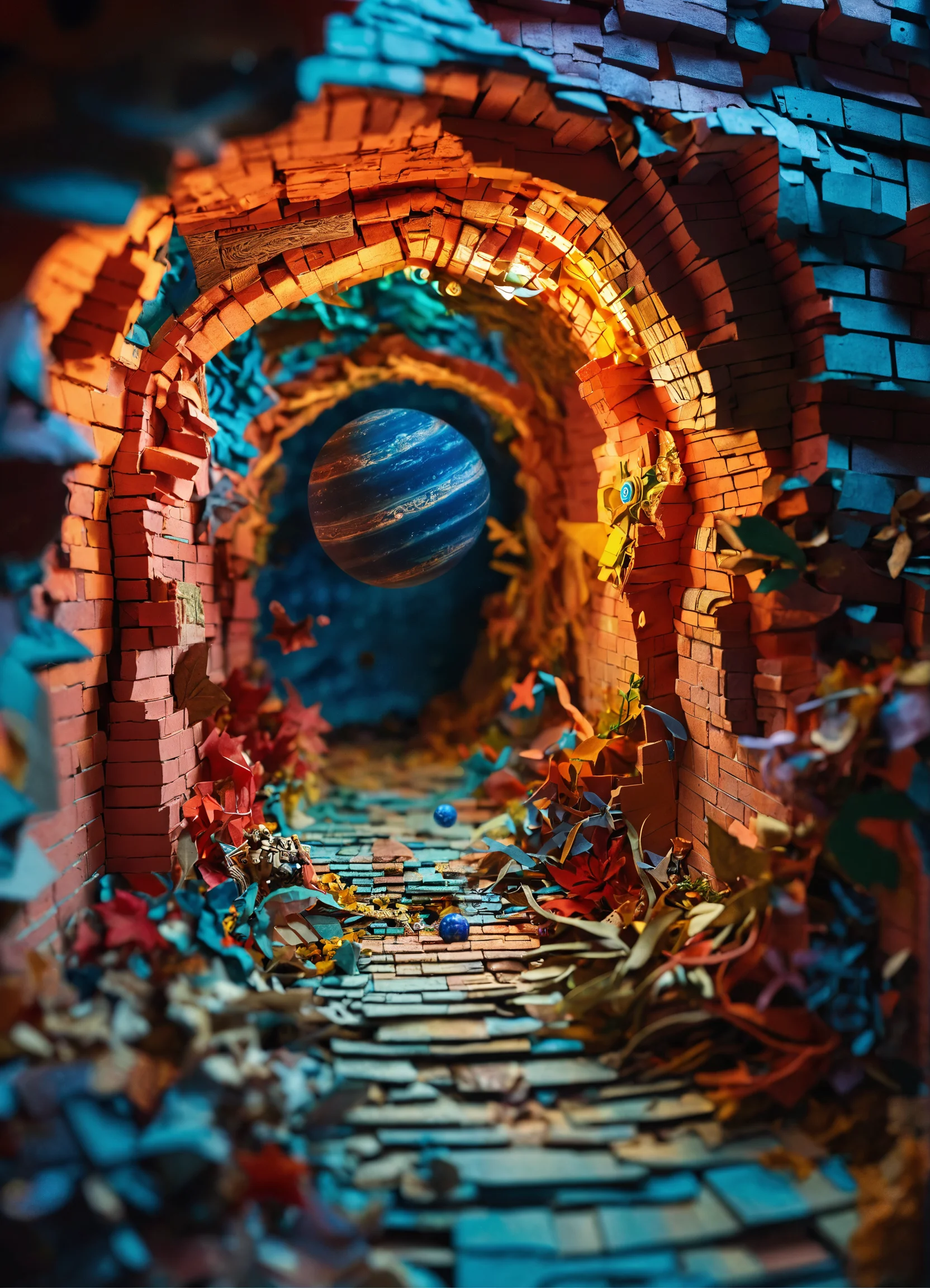 Lexica - Multi dimensional brick cut craft, paper illustration, tunnel ...