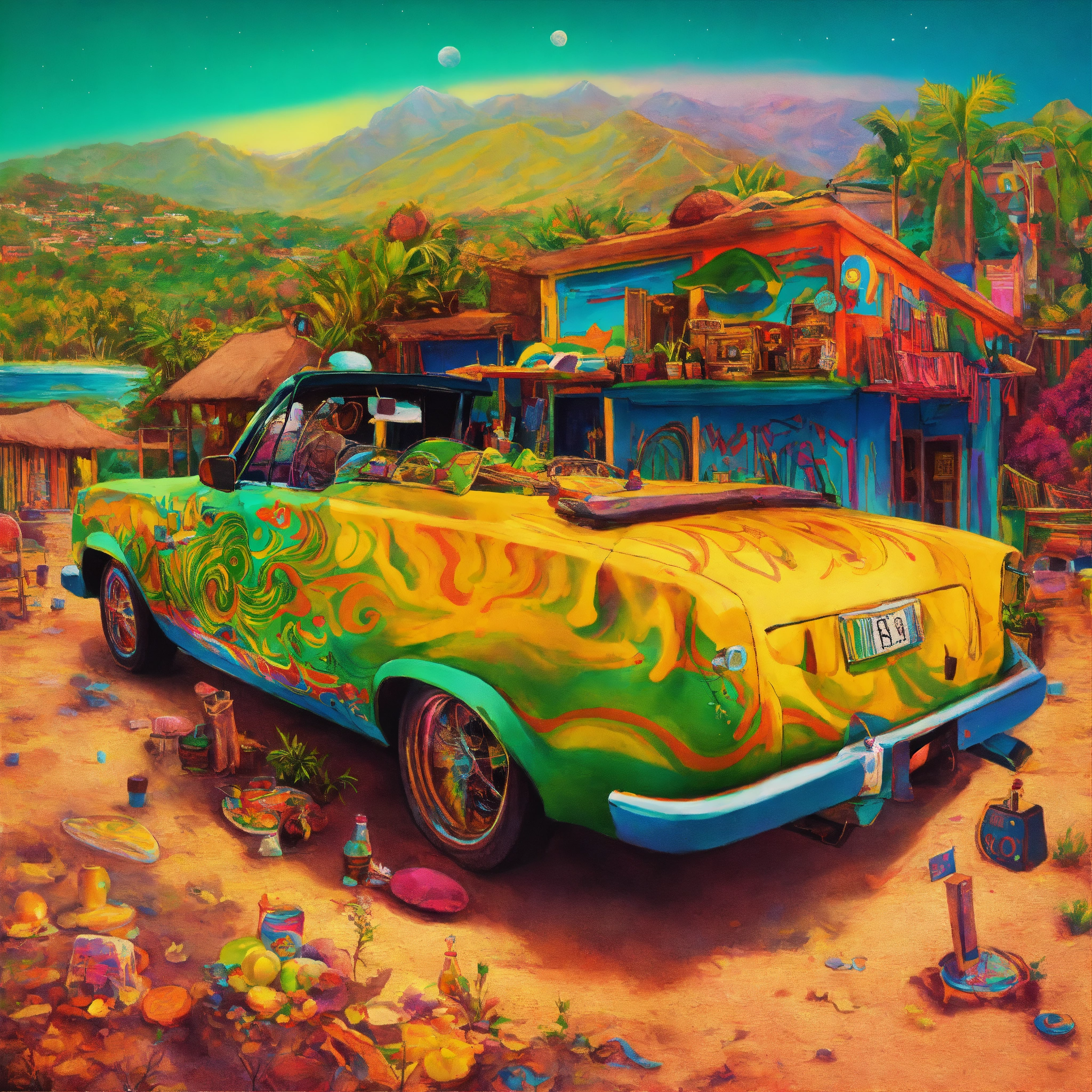 Lexica - Artwork album, hippie vibes, reggae style, many colors ...