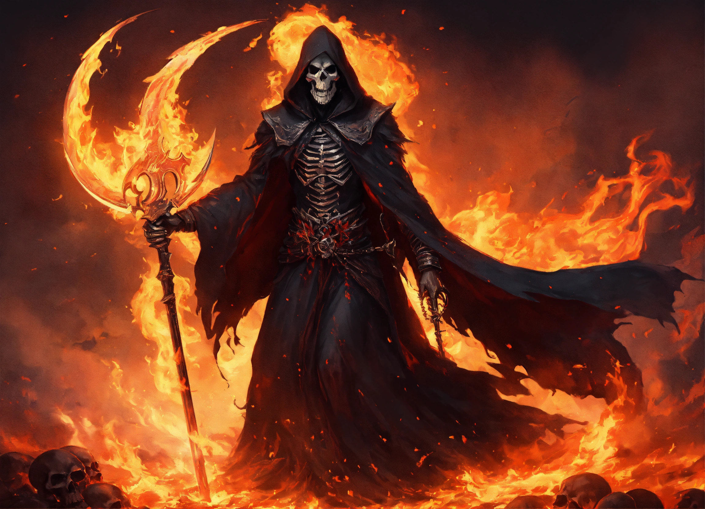 Lexica - Menacing Grim Reaper With Flaming Scythe Raised For The Kill 