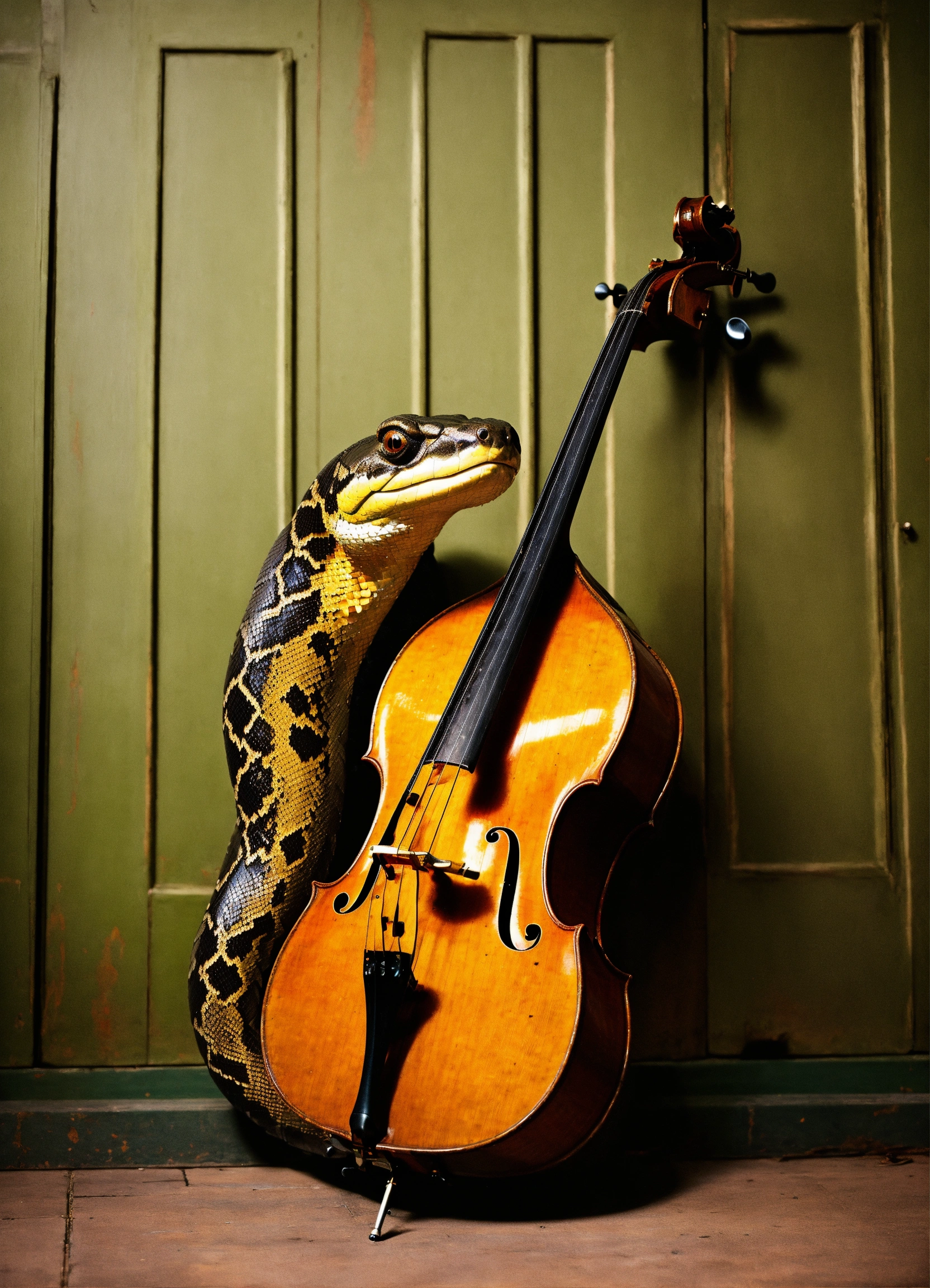 Lexica - A python holding a double bass