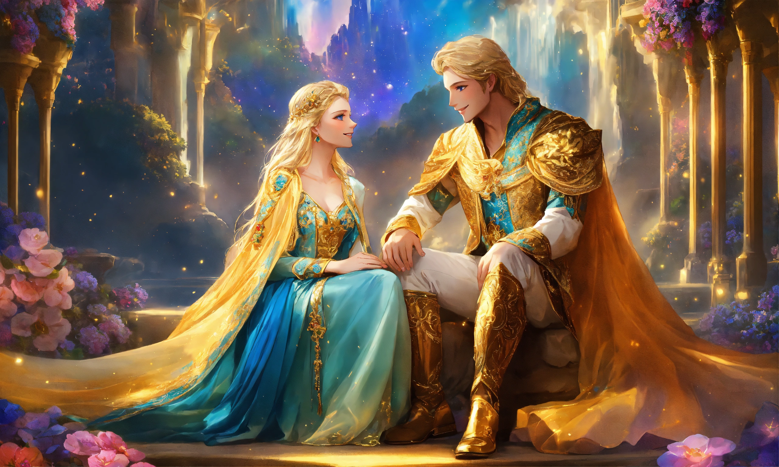 Lexica - Beautiful prince and princess of the stars smiling blonde with ...