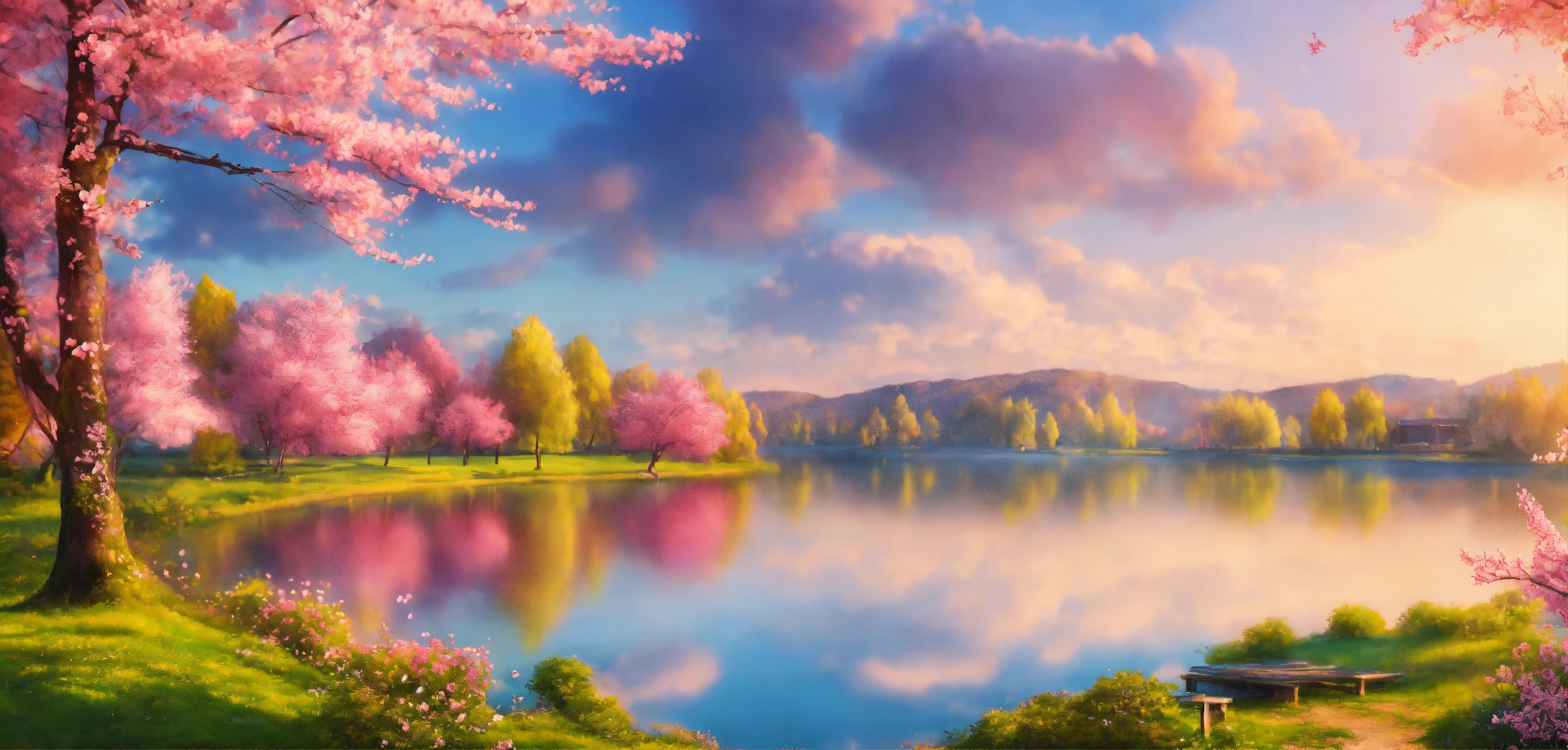 Lexica - A serene and majestic spring landscape with blossoming trees ...