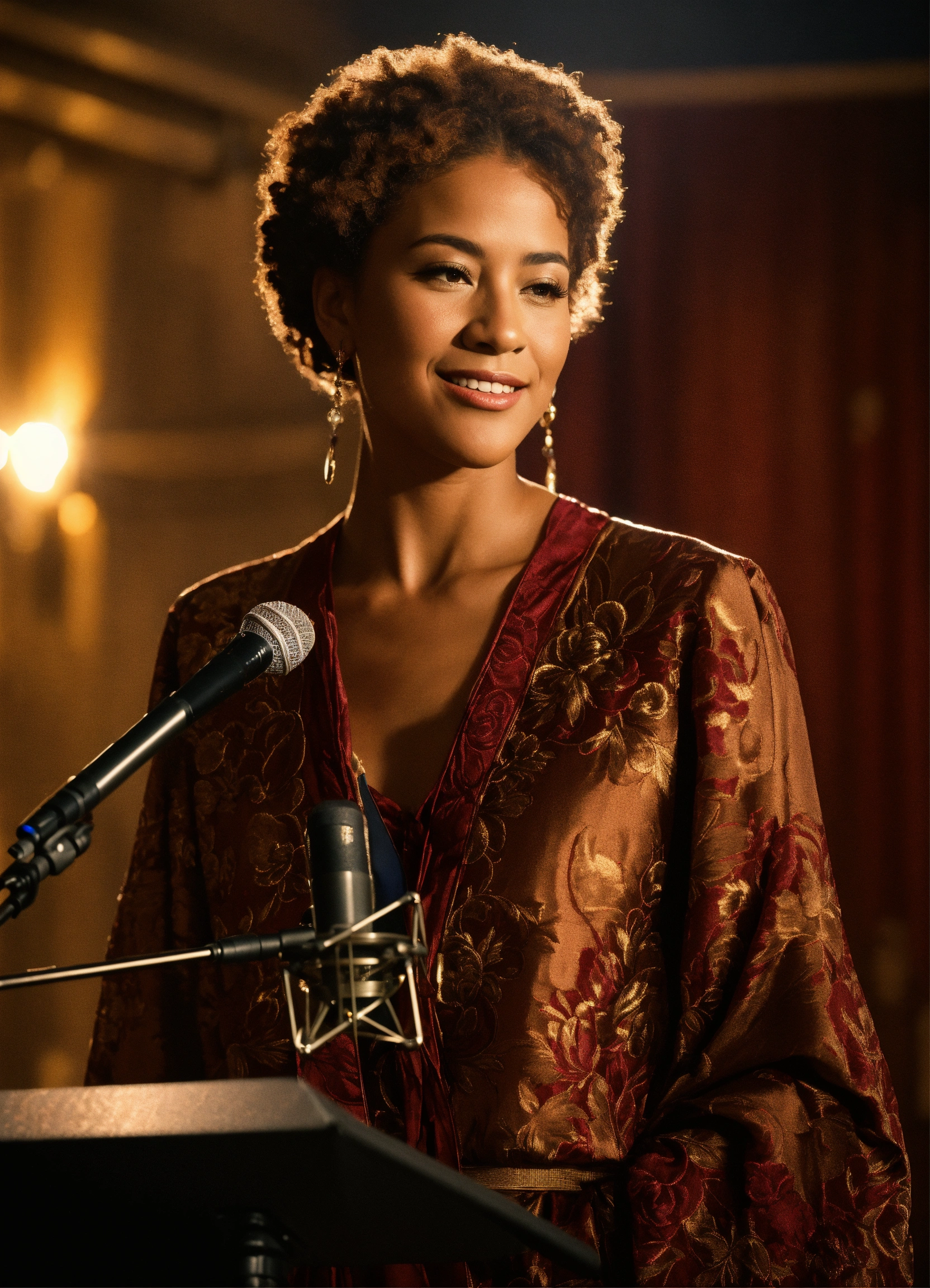 Lexica - A noble woman standing in front of the microphone
