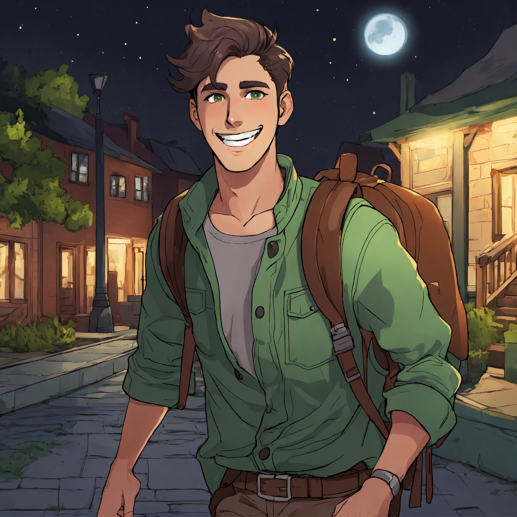 Lexica - Young man with dark brown hair with a parting, gray green eyes ...