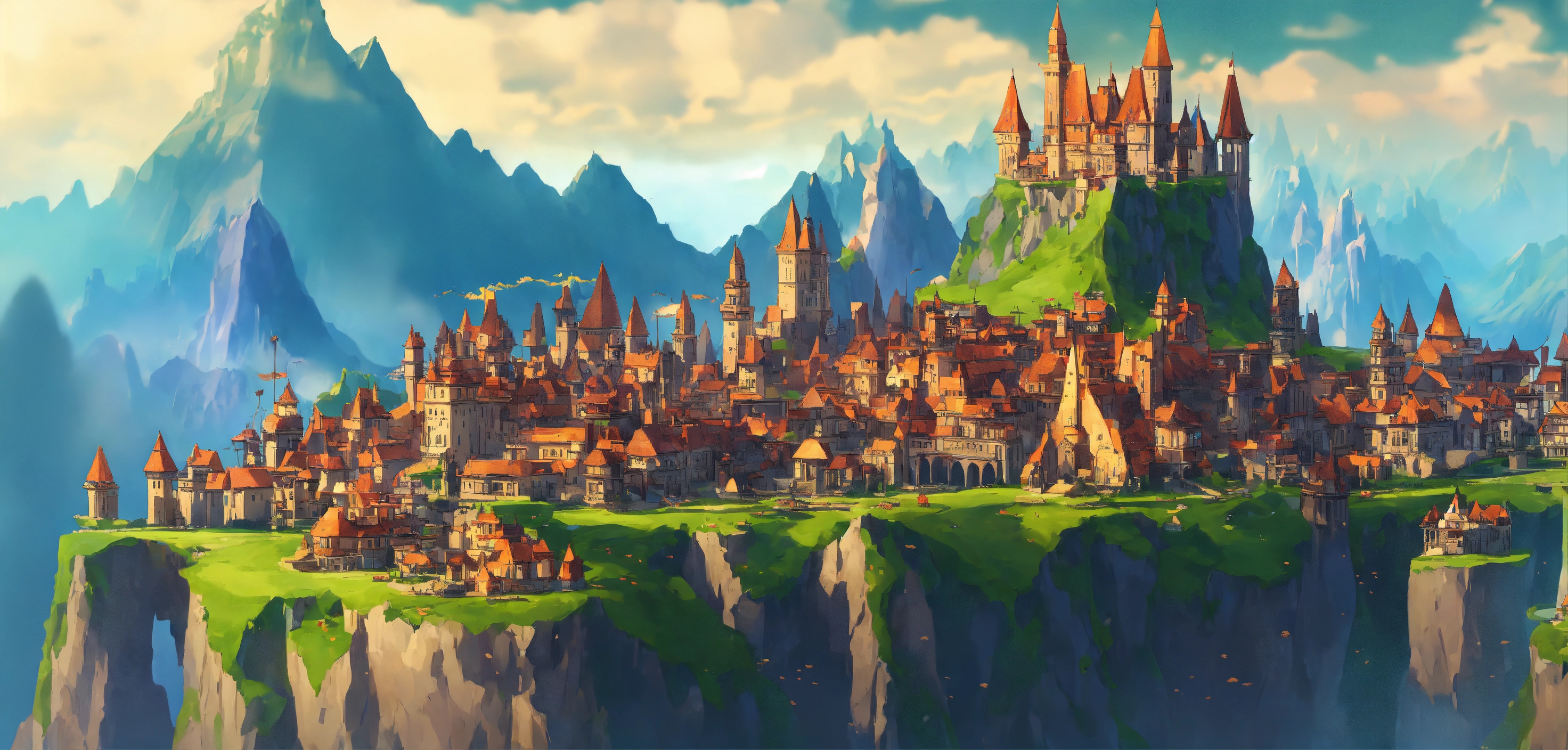 Lexica - Many small castles on top of floating tall mountains with ...