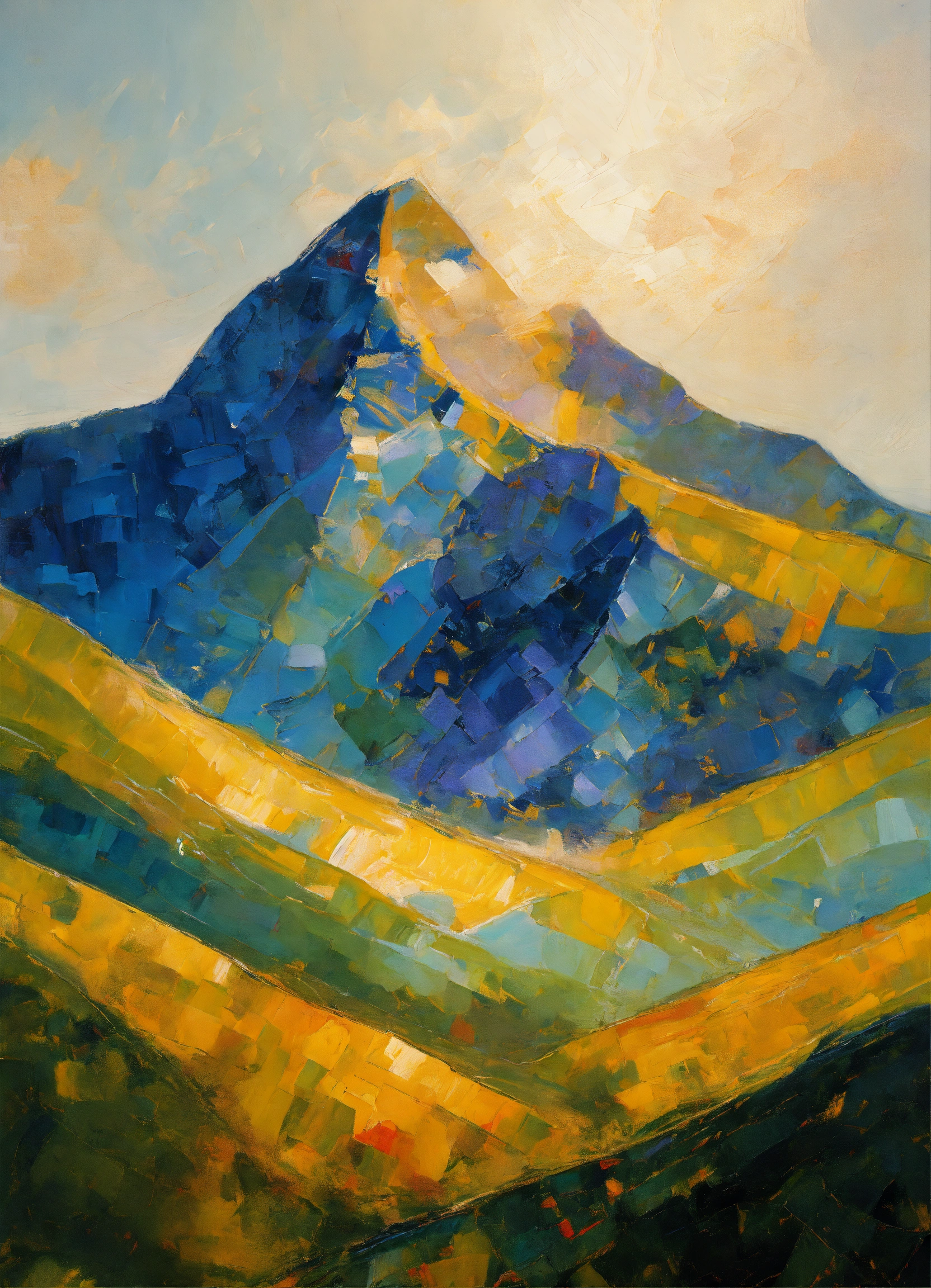 Lexica - Abstract and minimalist oil painting of a majestic mountain ...