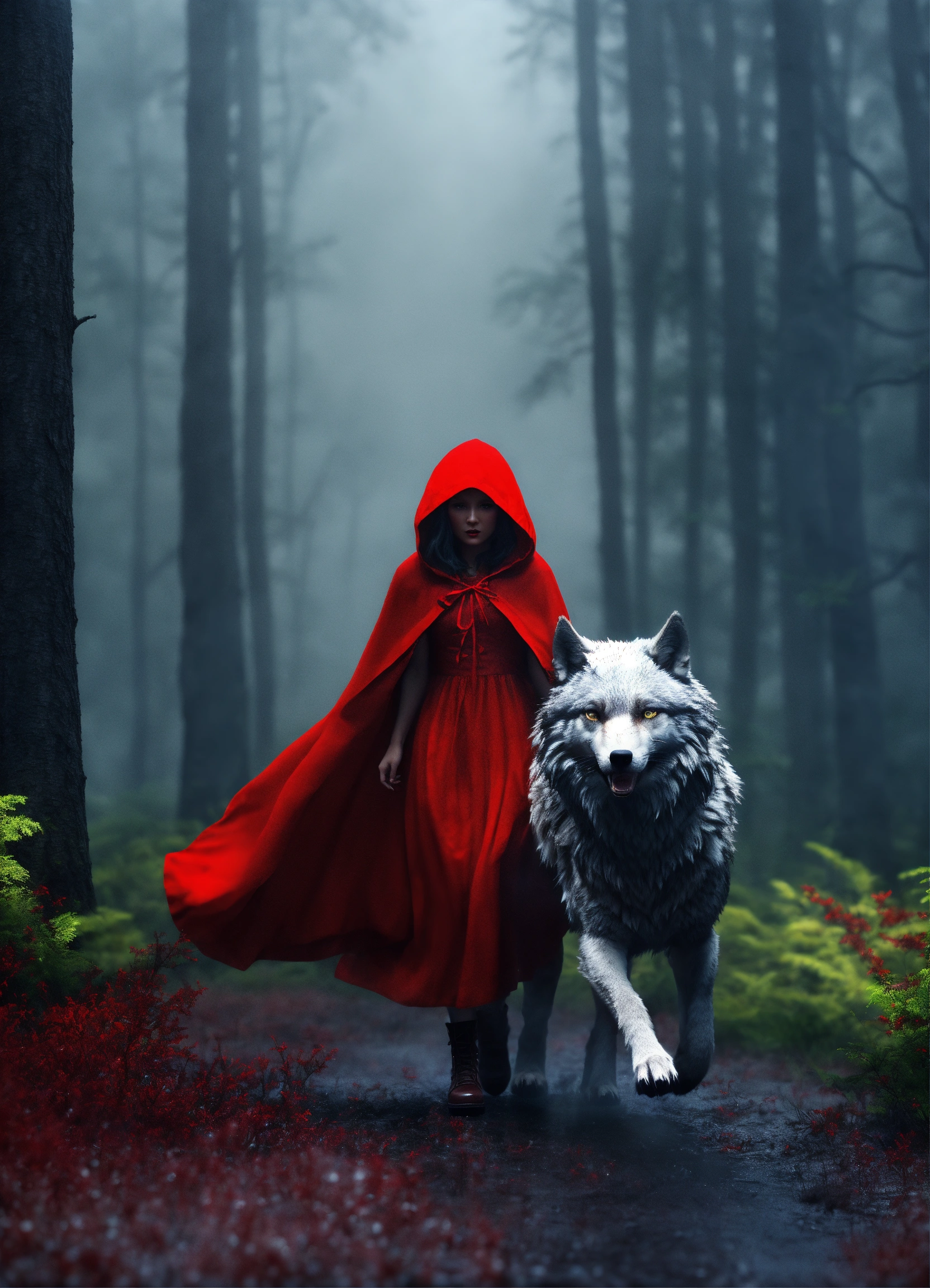 Lexica - Very big scary wolf attack Little Red Riding Hood. 3d model ...