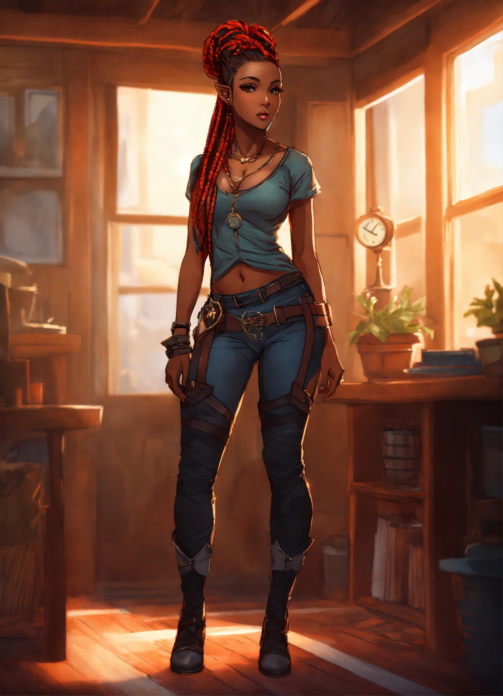 Lexica - Full body of a shapely black female high elf n red and black ...