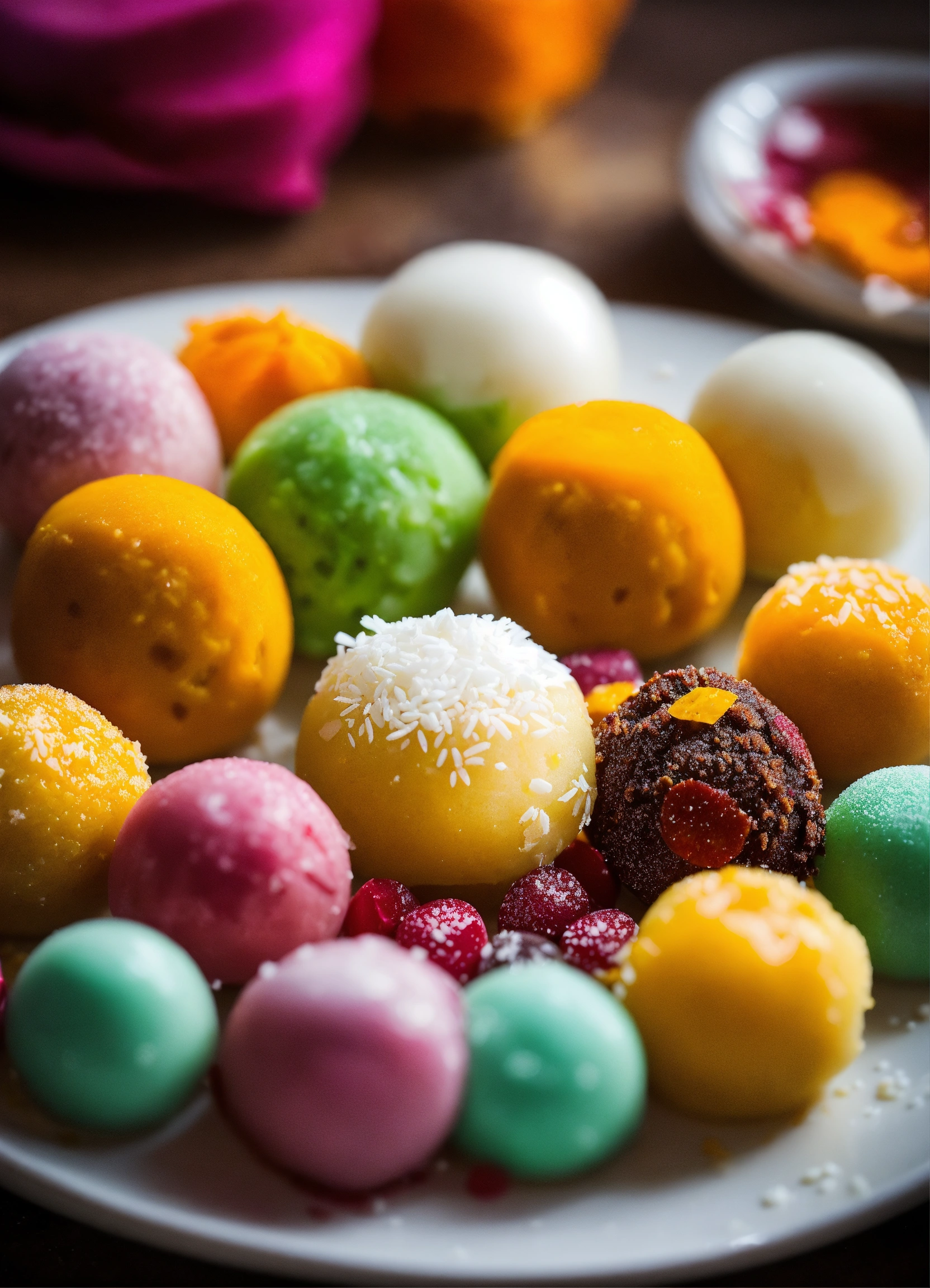 Lexica - A close-up photo of a variety of Gokul's sweets, arranged on a ...