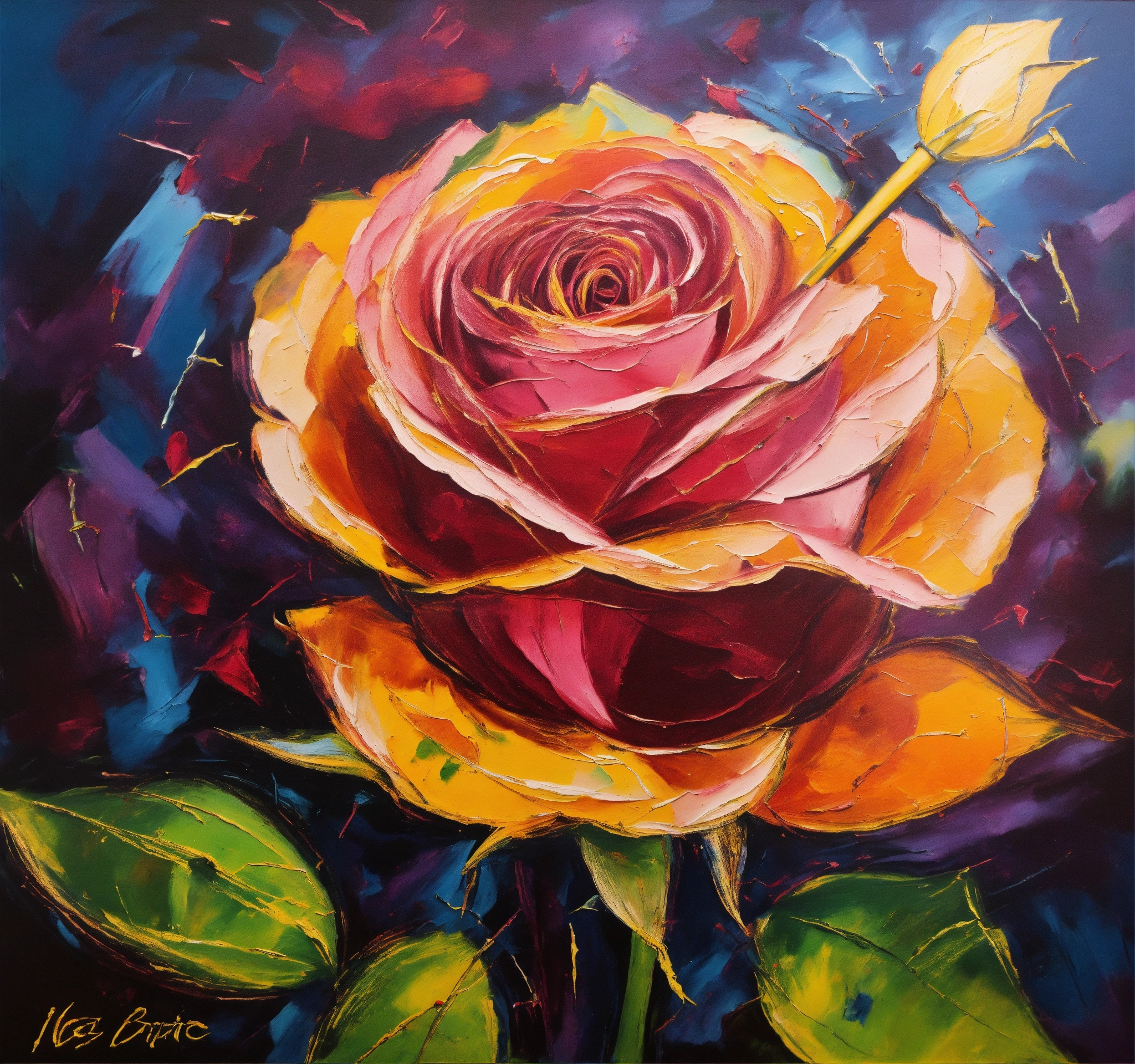 Lexica - Create a rose and a lightening bolt neo expressionist painting ...