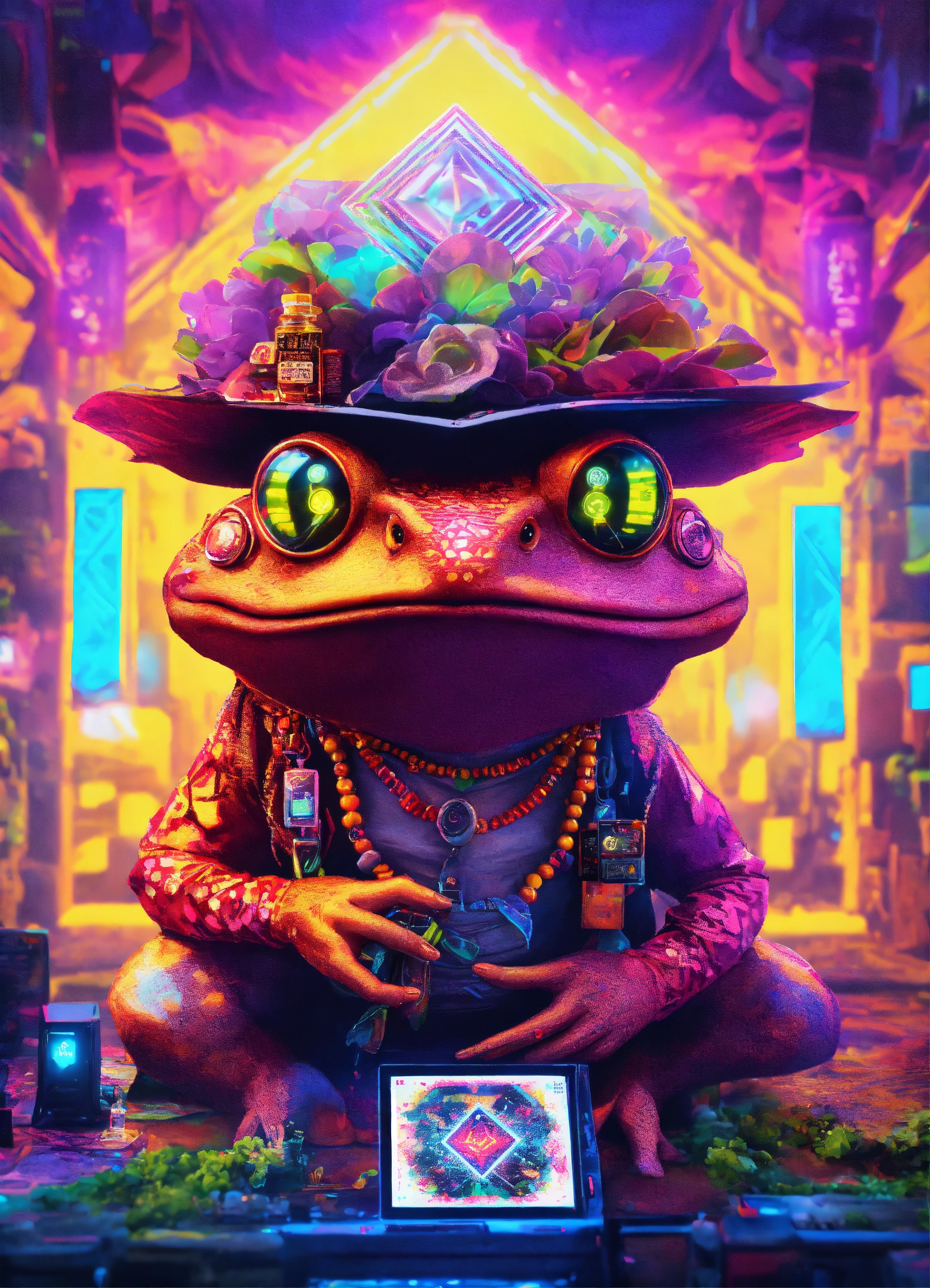 Lexica - A diamond metal occult toad as a hippie with a in a slice of ...