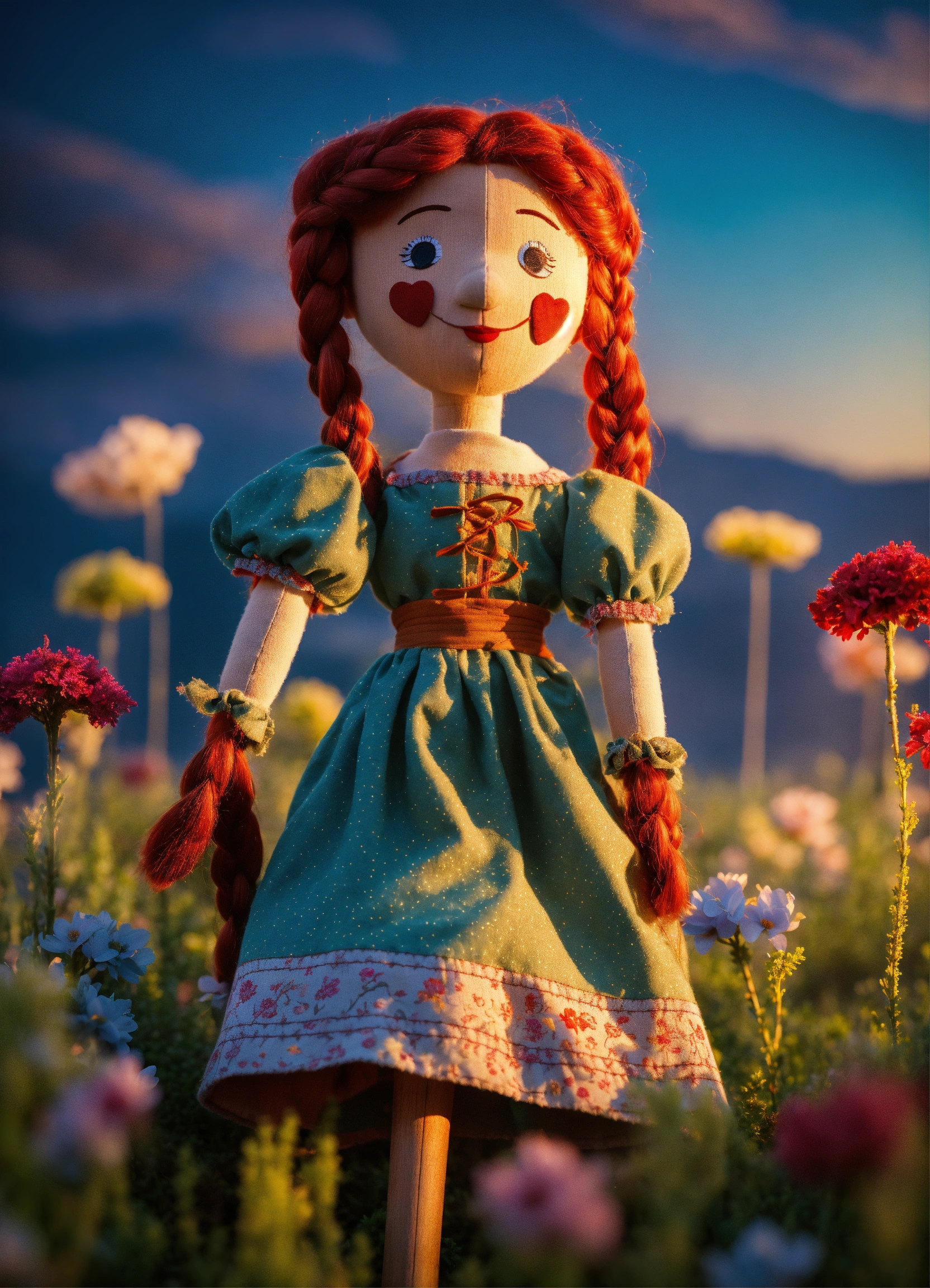 Lexica - One wooden puppets, a red-haired girl with braids, happy ...