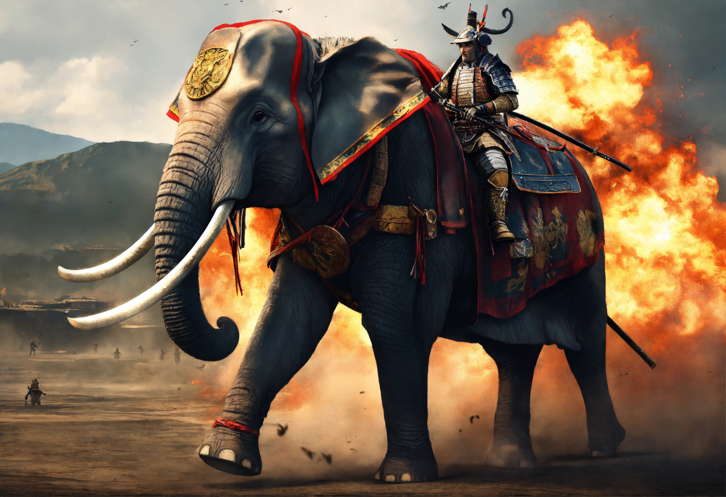 Lexica - Elephant samurai. Battlefield. Hyper realistic.