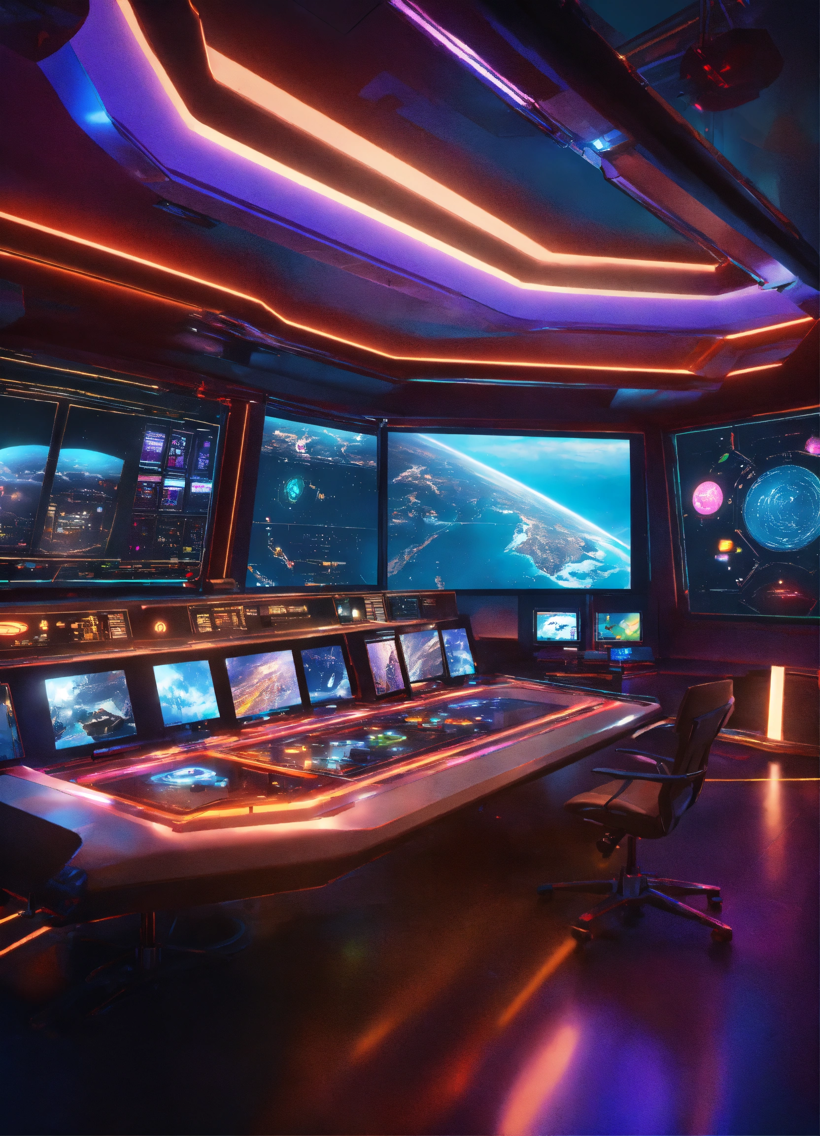 Lexica - View of a luxurious space yacht control center, there is 1 big ...
