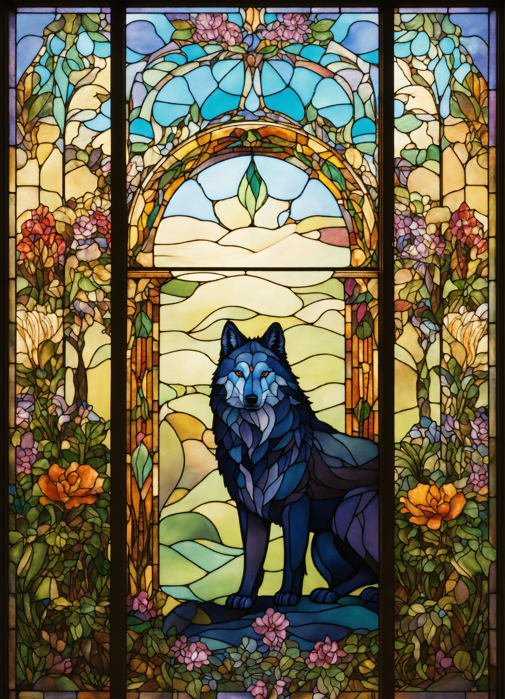 Lexica - A vitral window, art noveau style, with colorful nature ...