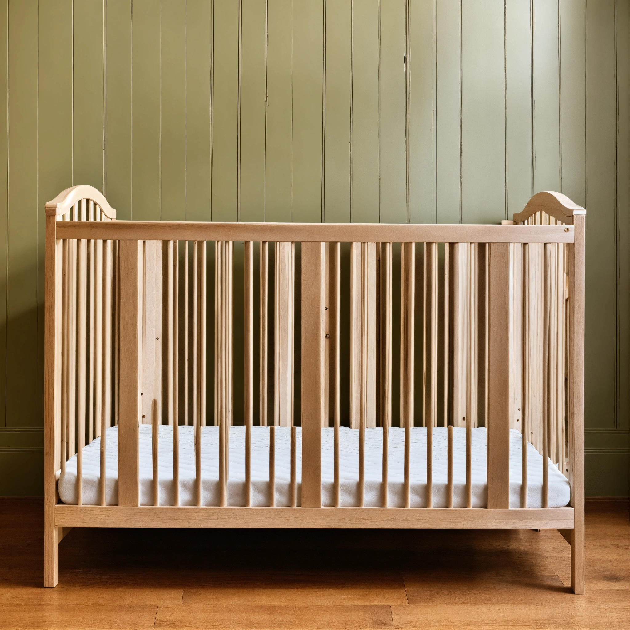 Lexica - A photo of a baby crib with a mattress. The crib is made of ...