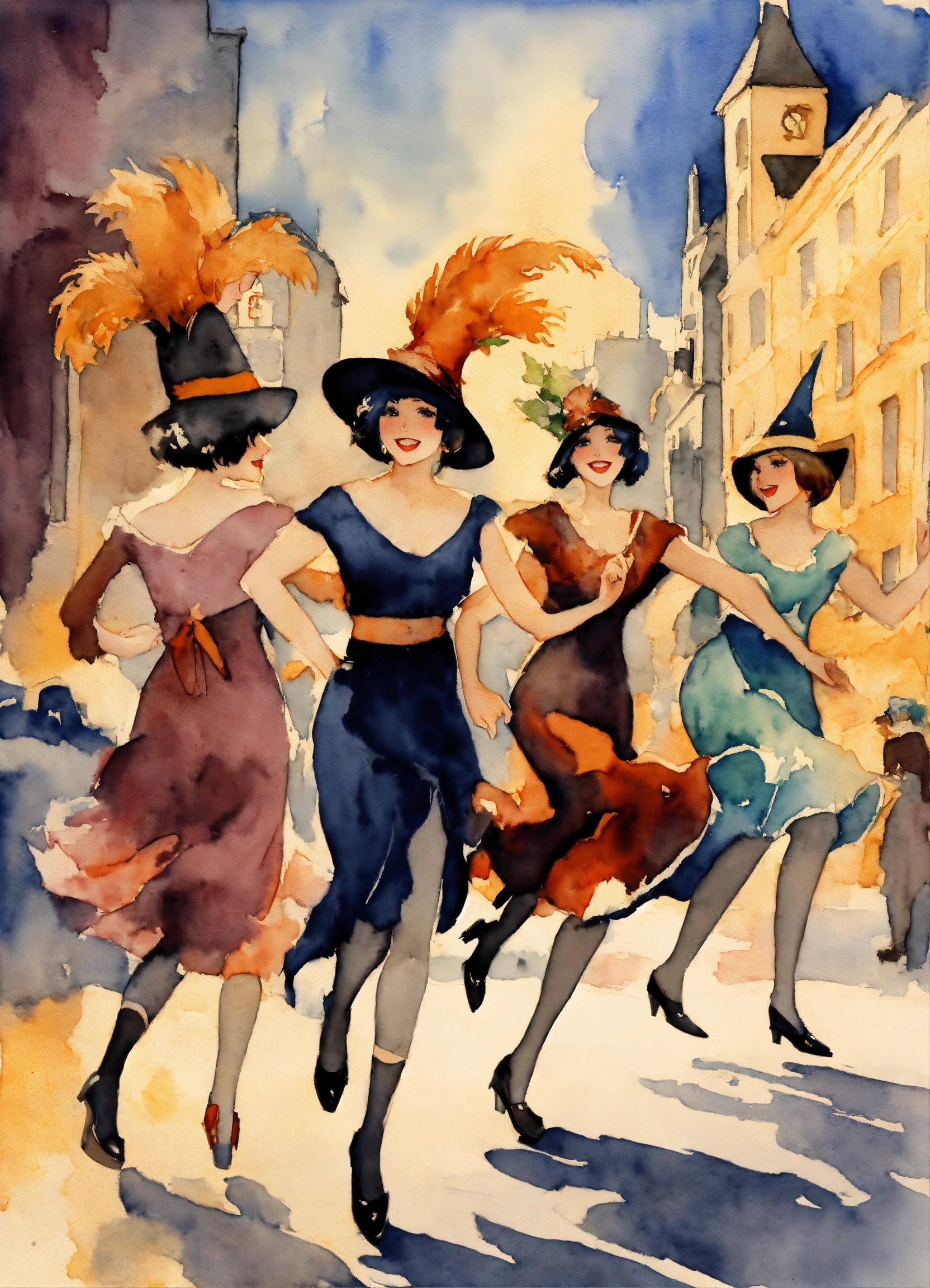 Lexica - Watercolor of Fantastic art 1920'S flapper Witches coming ...