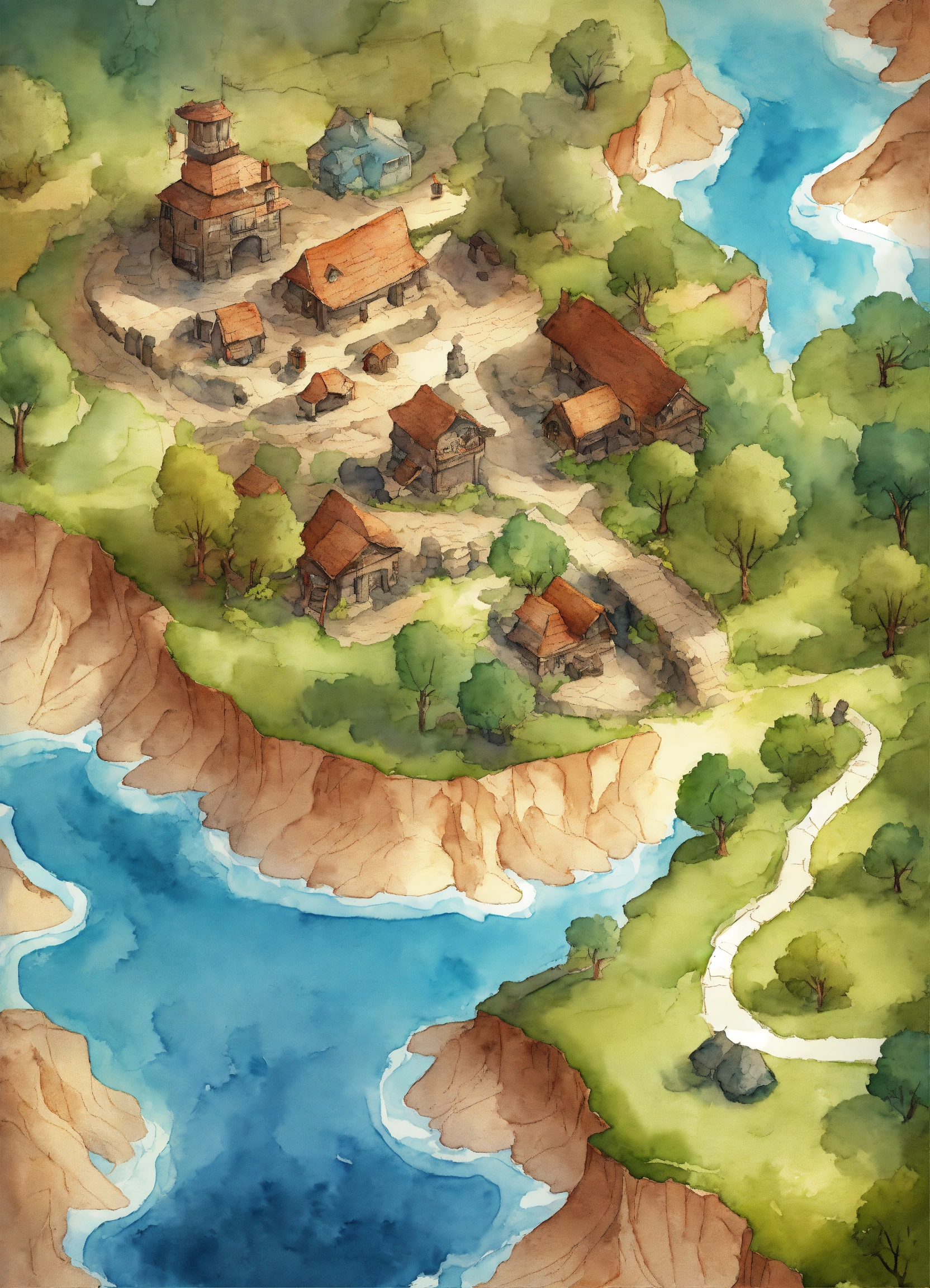 Lexica - Watercolor, rpg map, zoom out