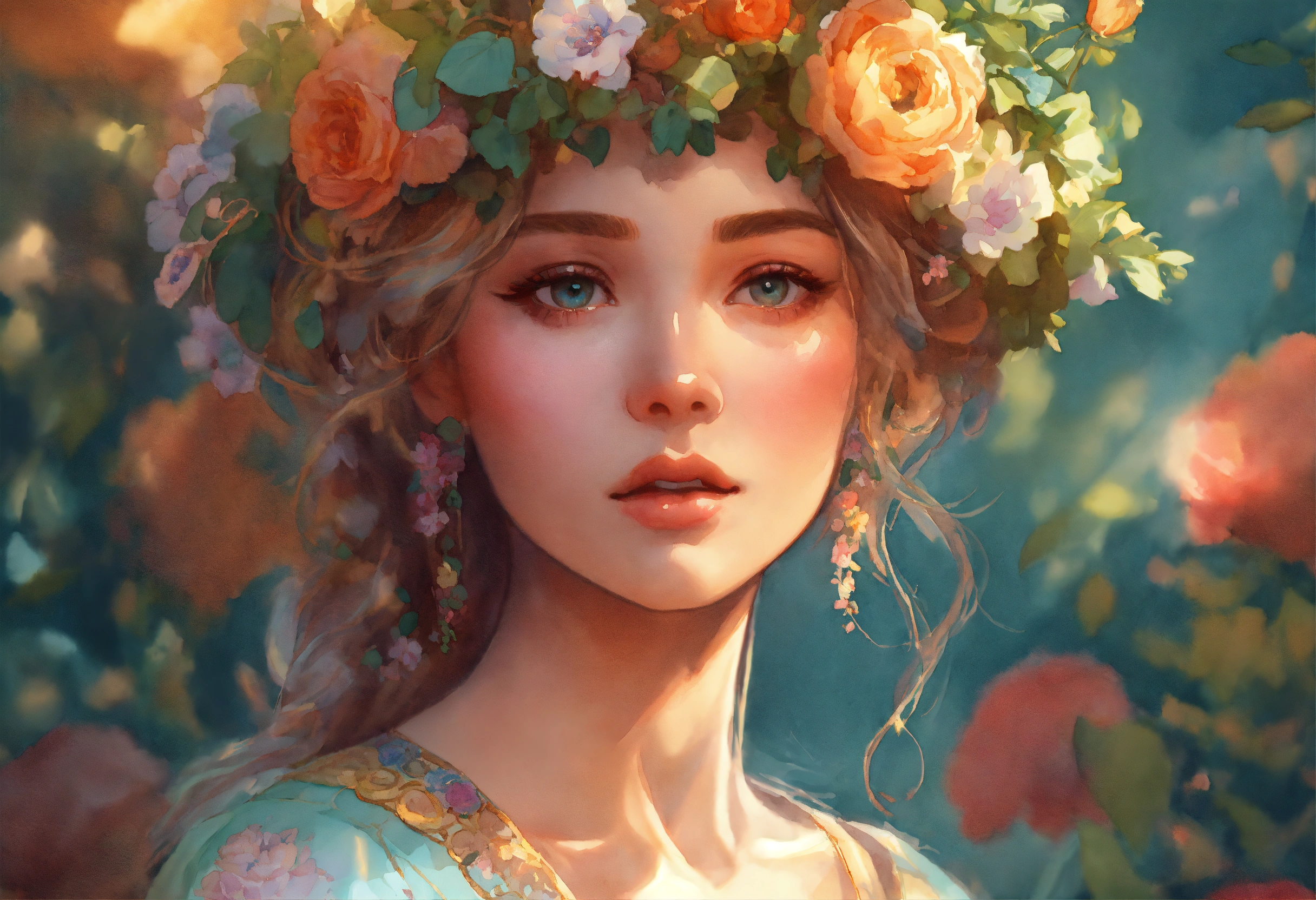 Lexica Carton Delicate beautiful woman with a wreath of flowers on