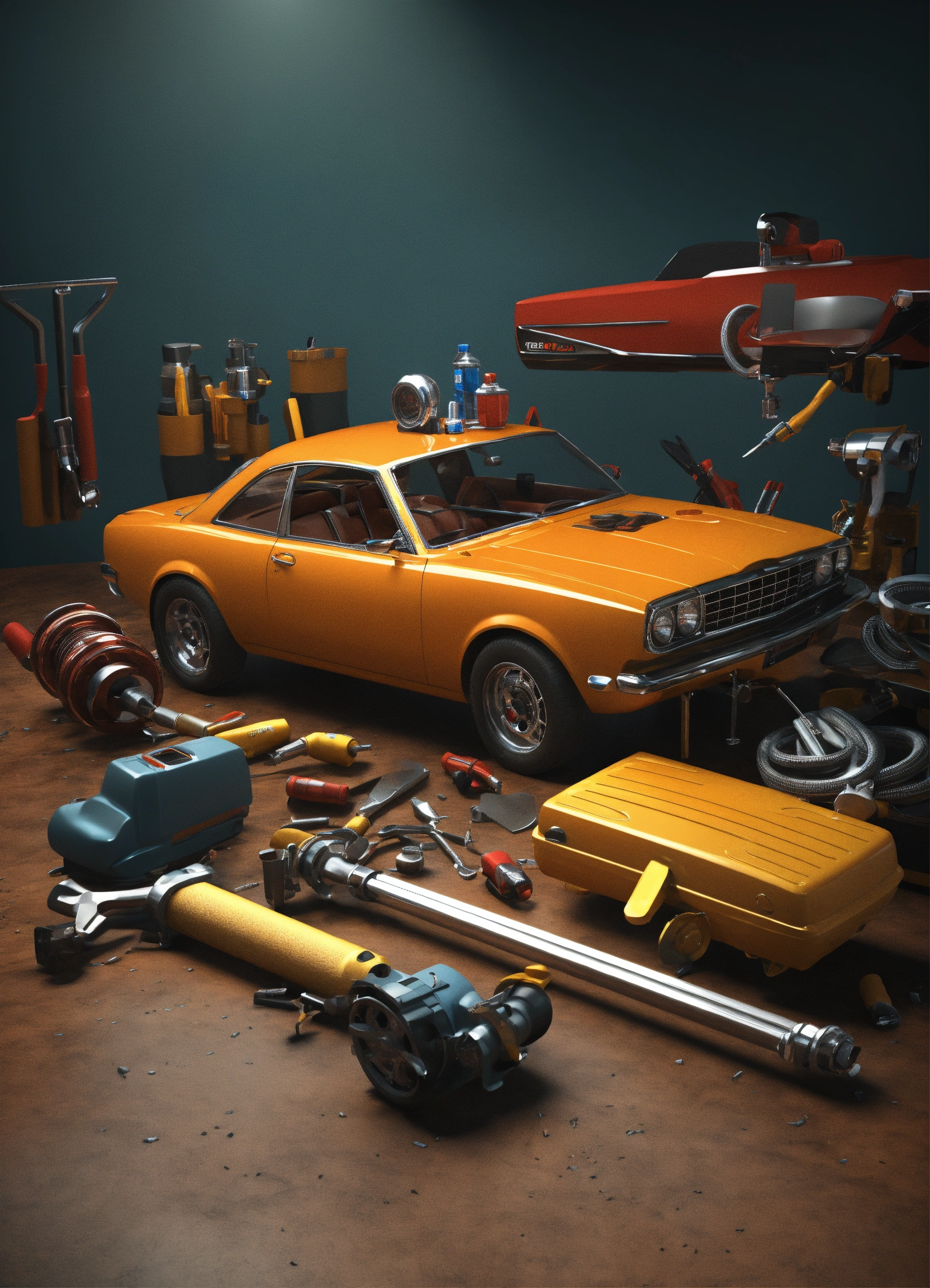 Lexica - Automotive tools floating 3d render