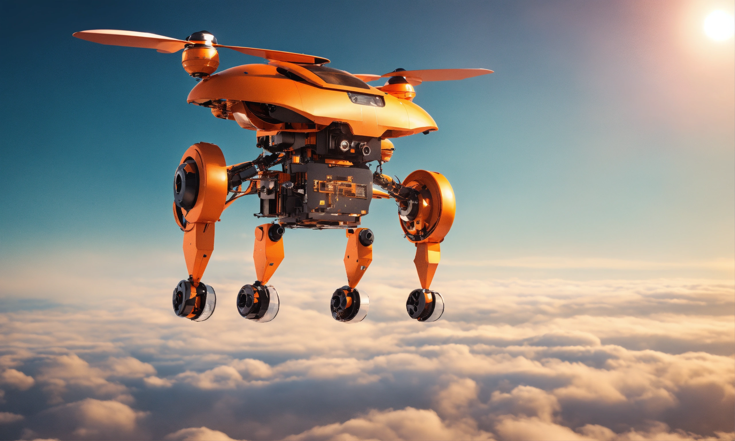 Lexica - Tiny construction flying robot, modern, futuristic, orange ...