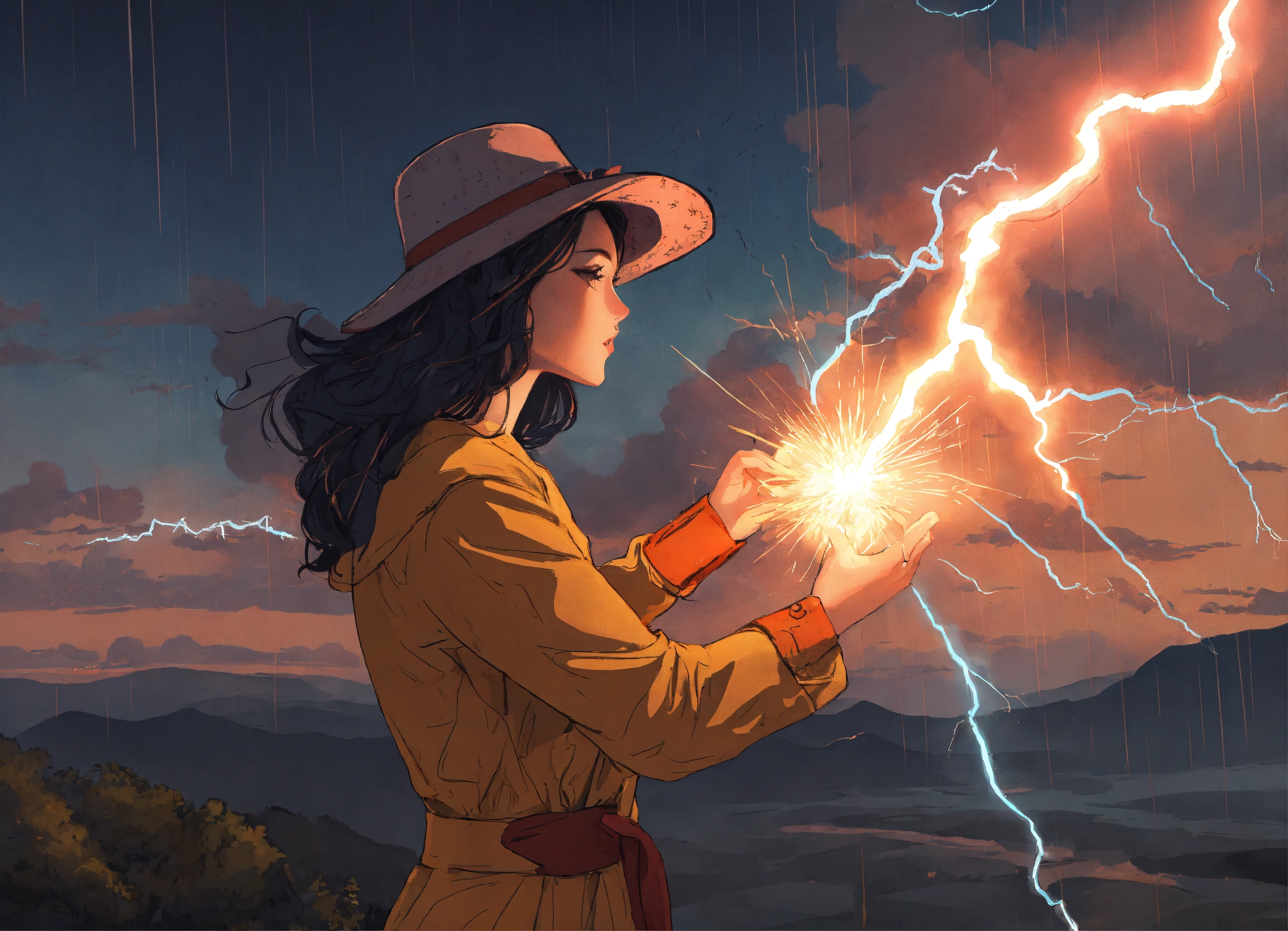 Lexica Illustration of a woman shooting lightning from her hands