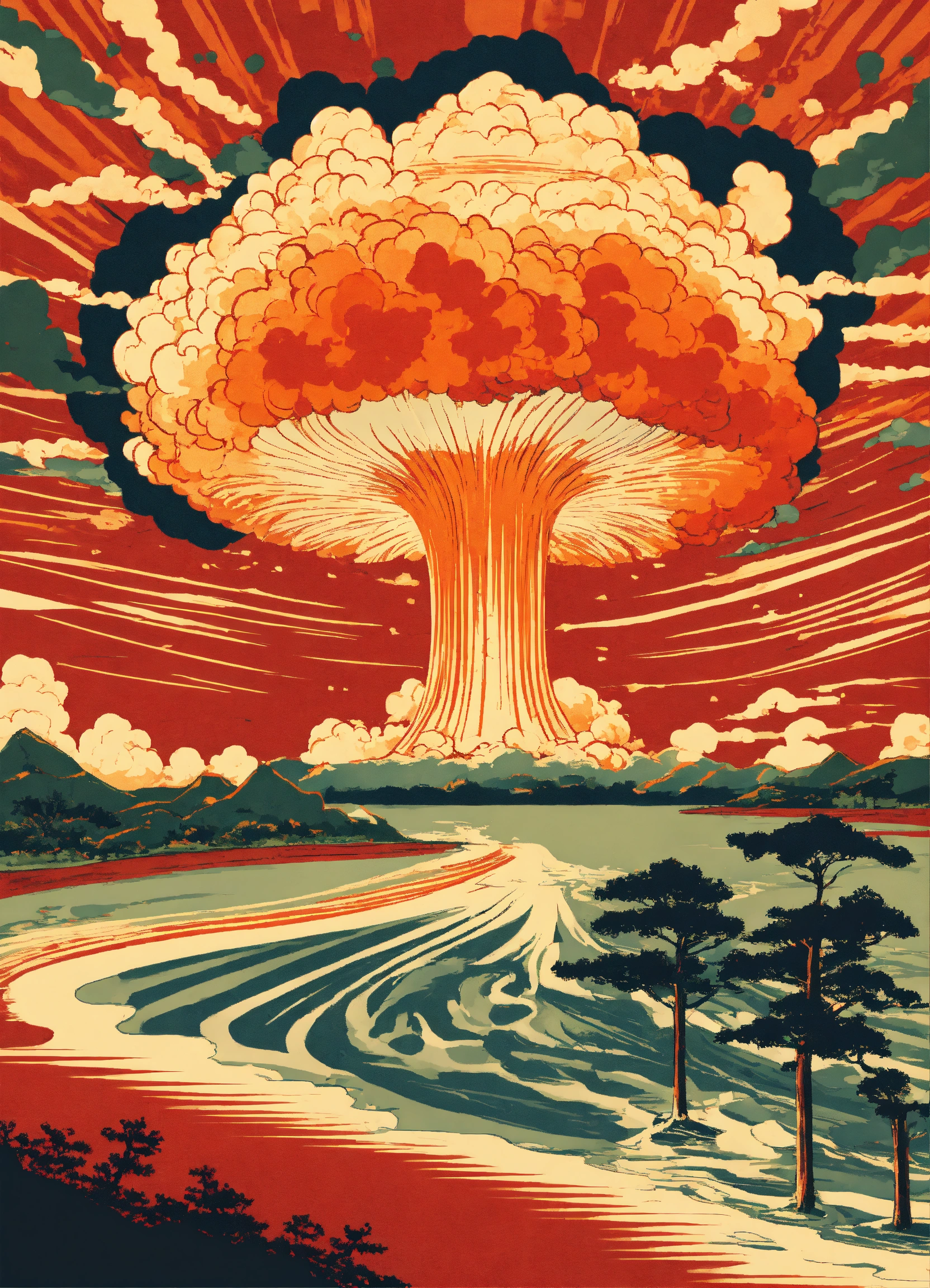 Lexica - Japanese print style, an atomic explosion