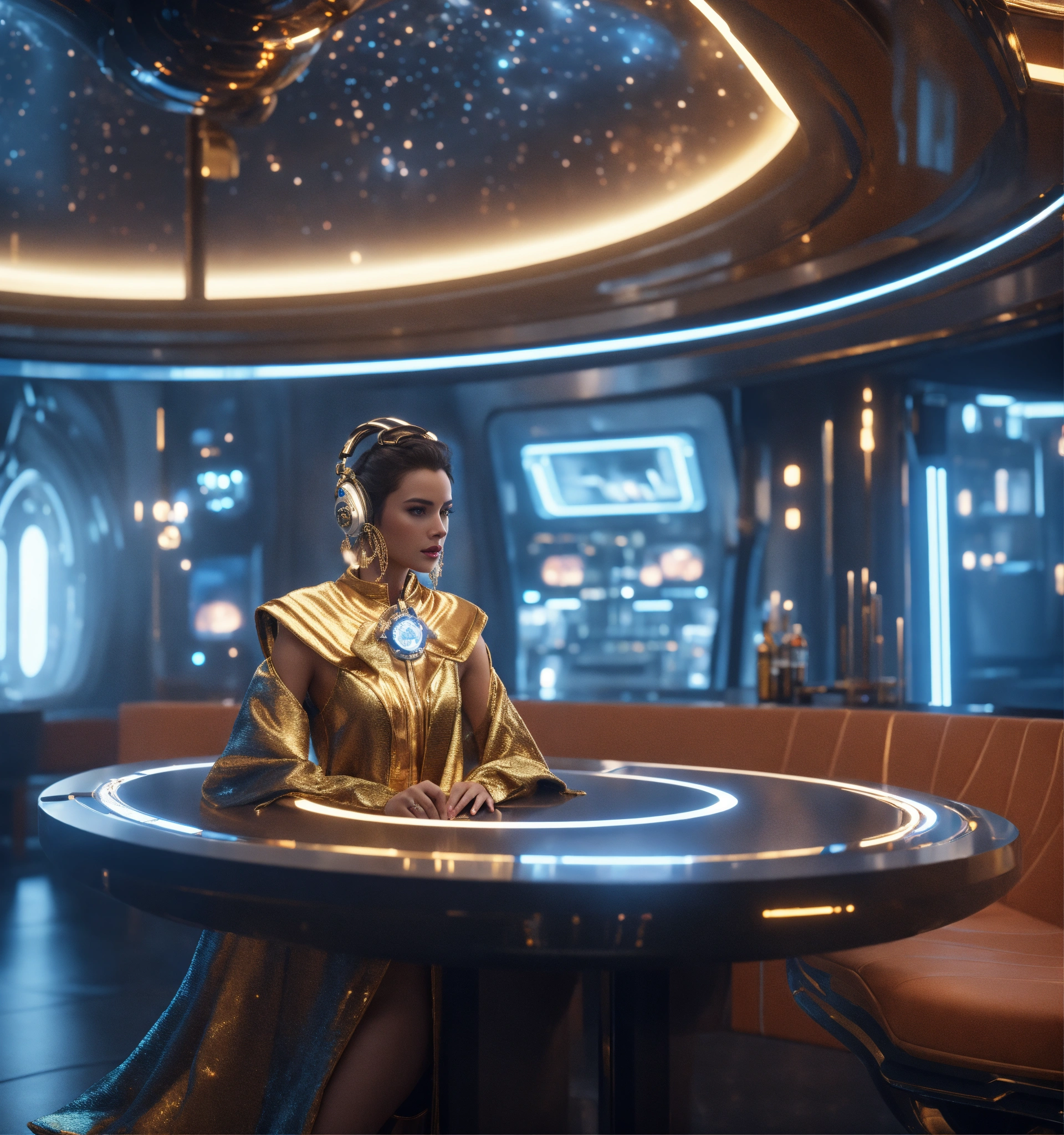 Lexica - Zoom out from an alluring humanoid wearing a fancy space robe ...