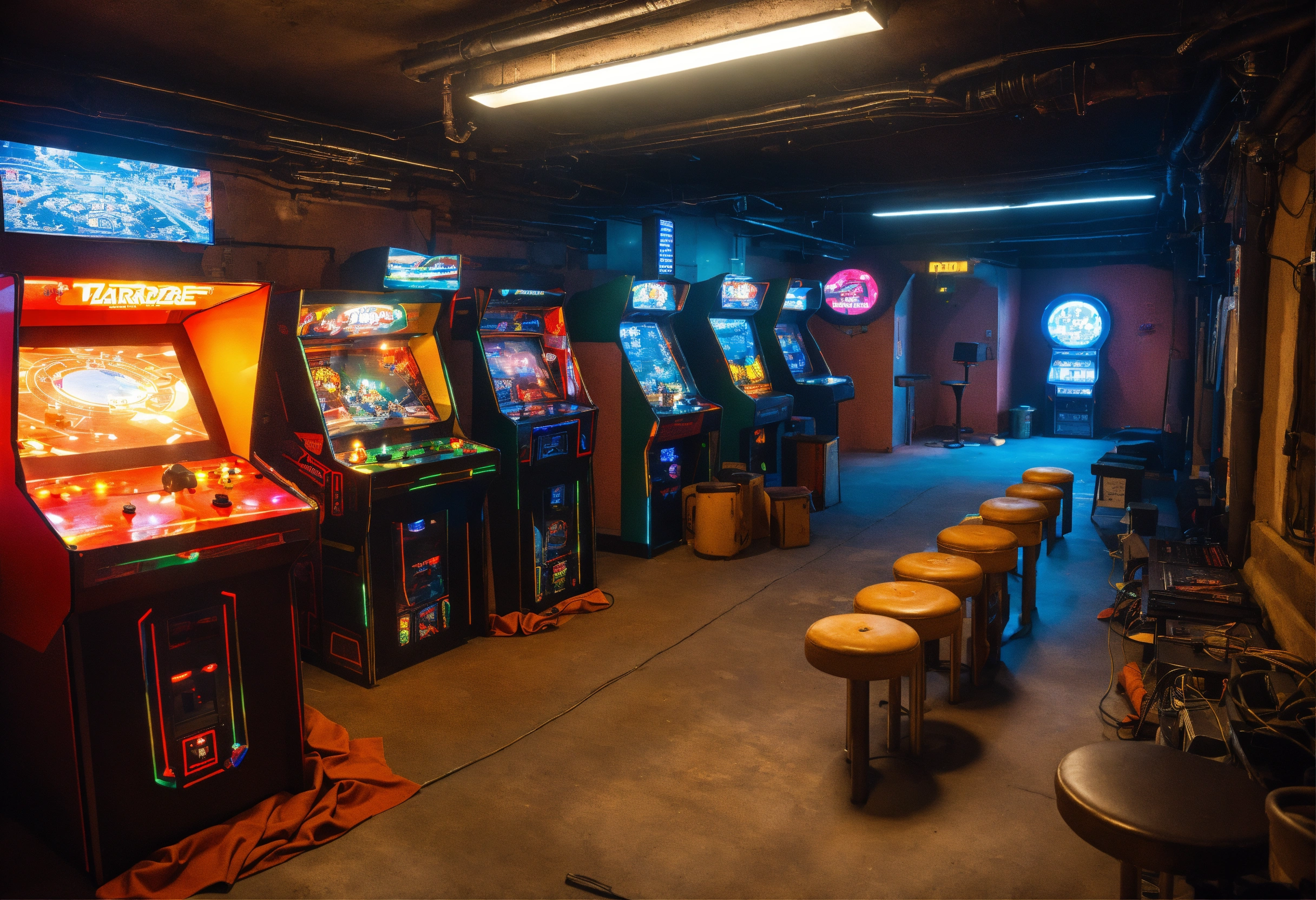 Lexica - Sci Fi tech base of operations with arcade machine, lots of ...