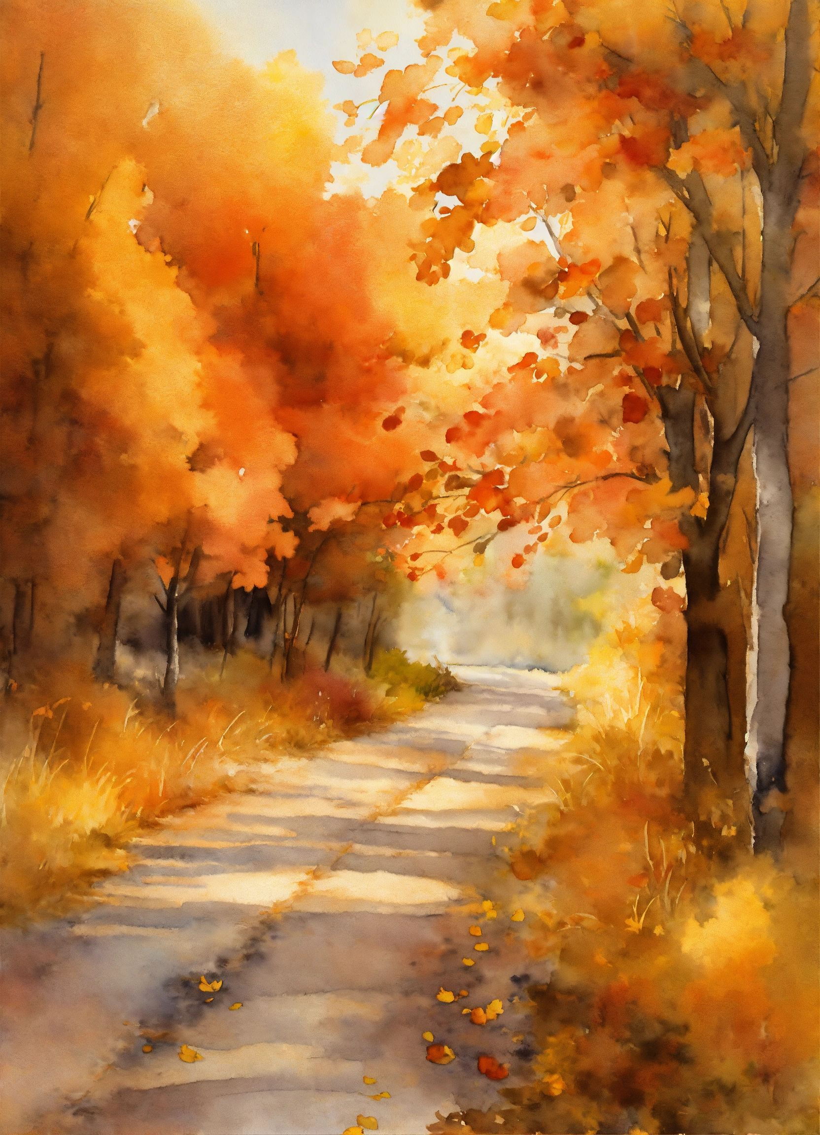 Lexica - Imagine prompt a watercolor painting of a country road lined ...