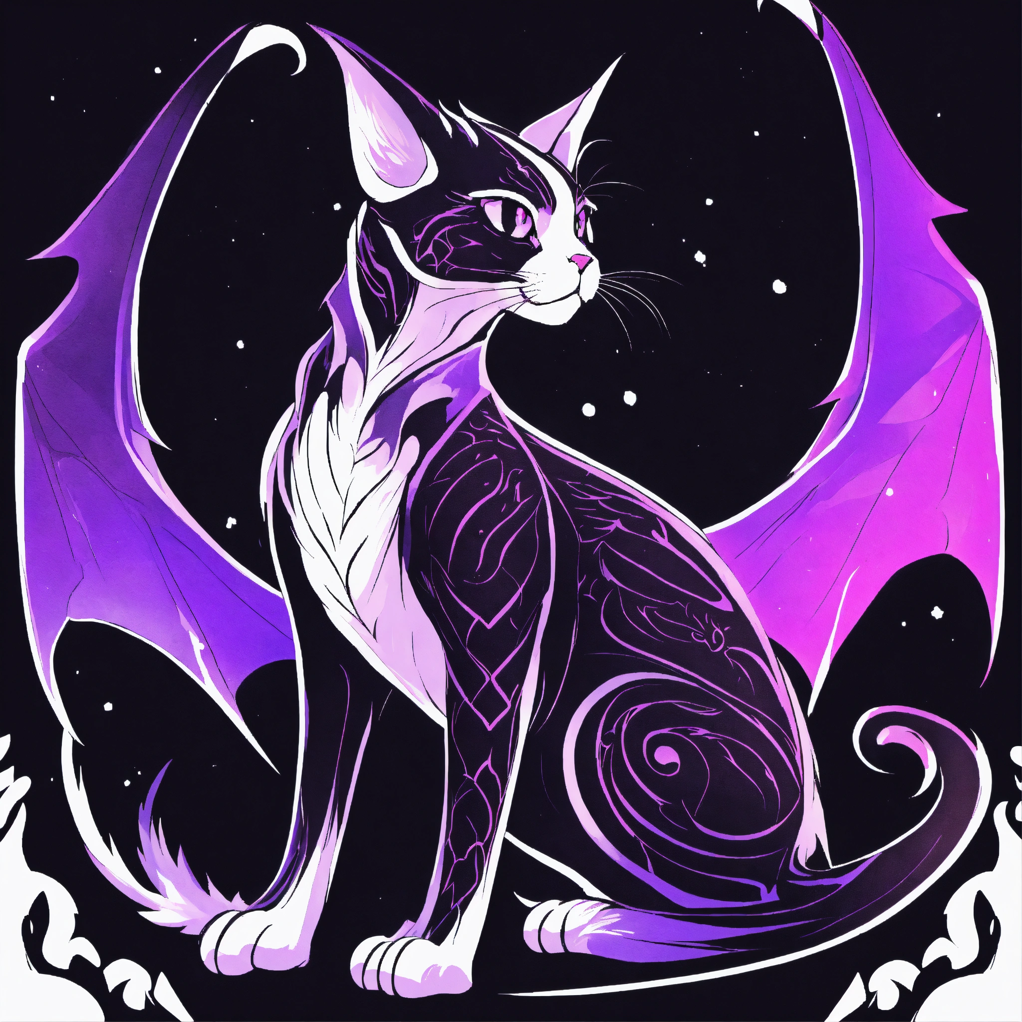 Lexica - Black White purple Dragon Cat with wings the wizard, fantasy ...