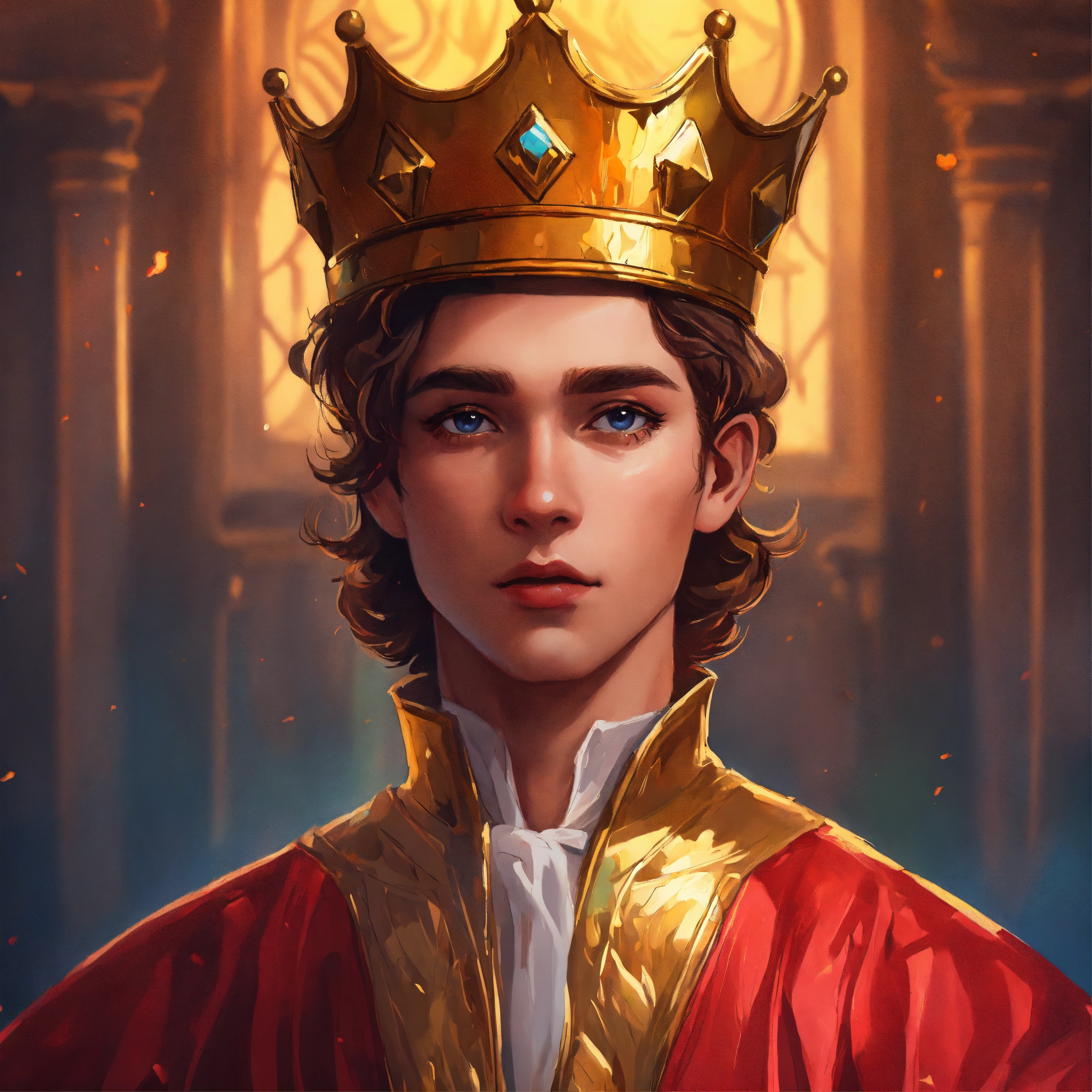 Lexica - Young king, realistic cartoon oil paint, 2D illustration style ...