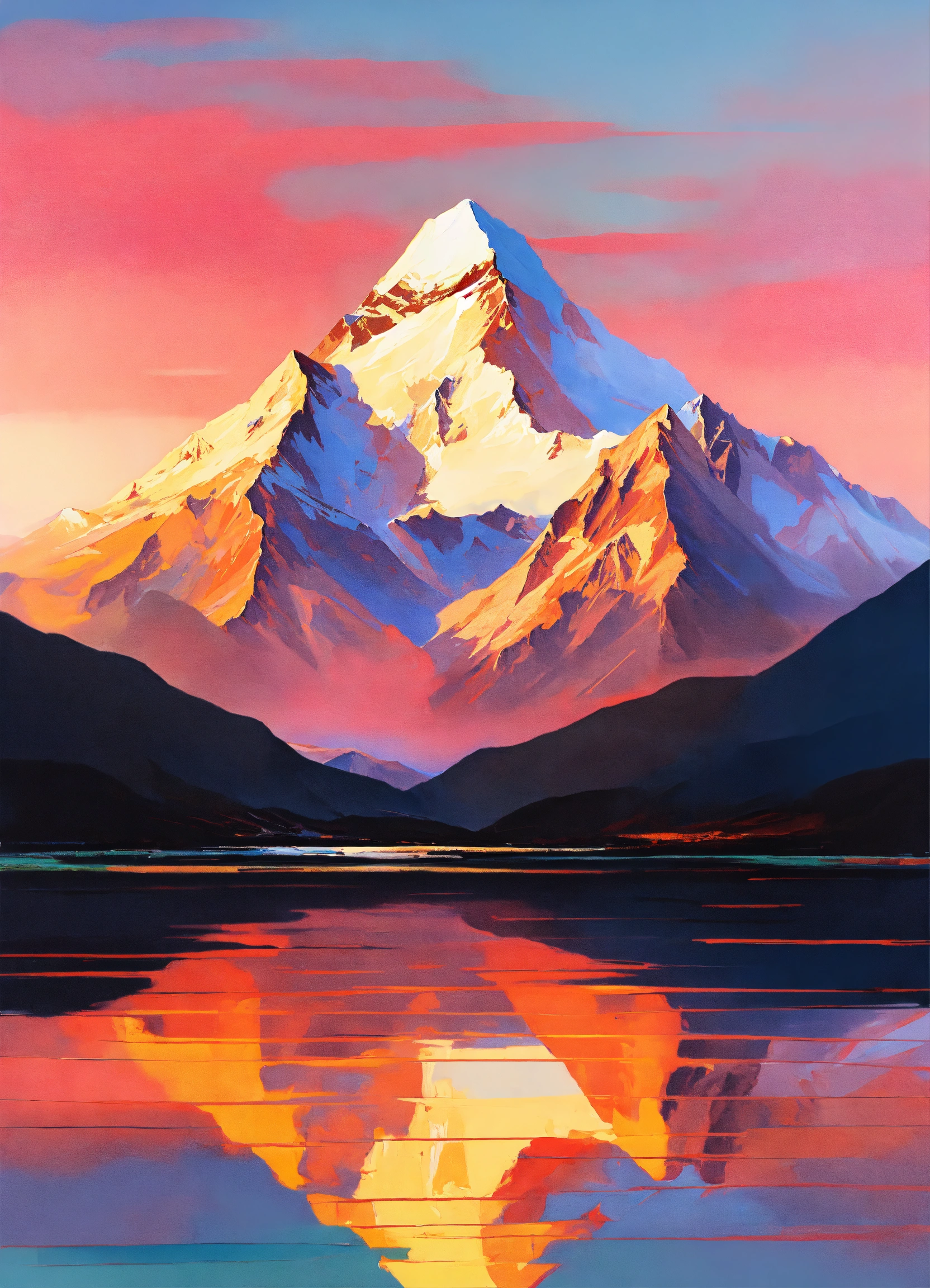 Lexica - Abstract and minimalist oil painting of Mount Everest in a ...