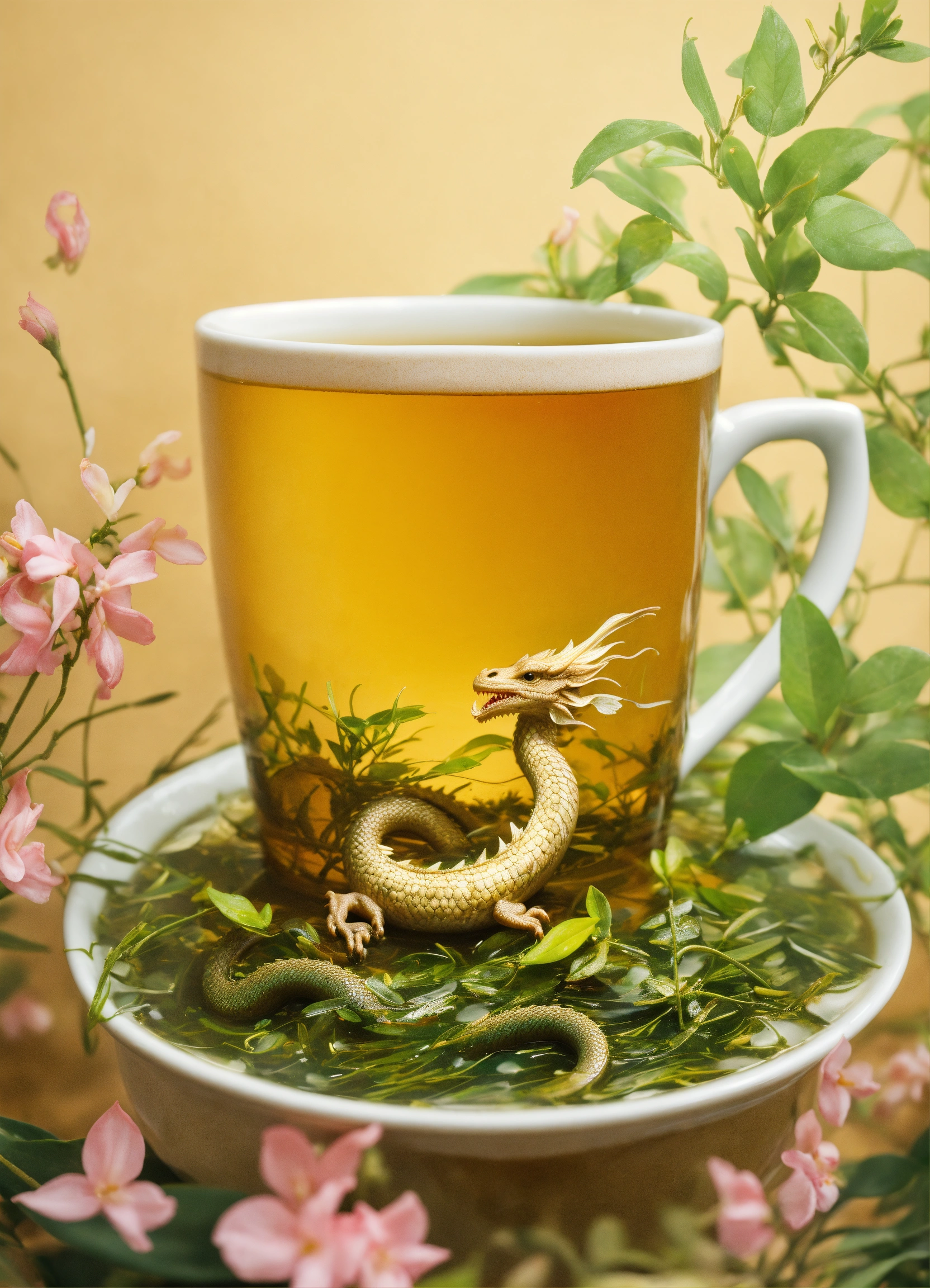 Lexica - A dragon swimming in a cup of jasmine tea