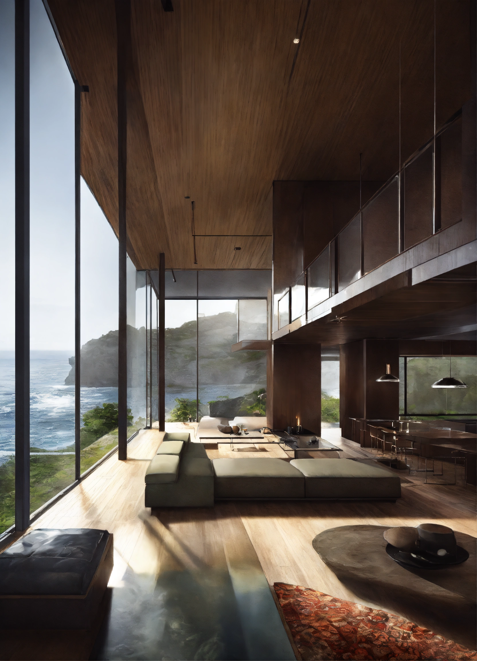 Lexica - Concept art of interior design of sea Cliff house, dark modern ...