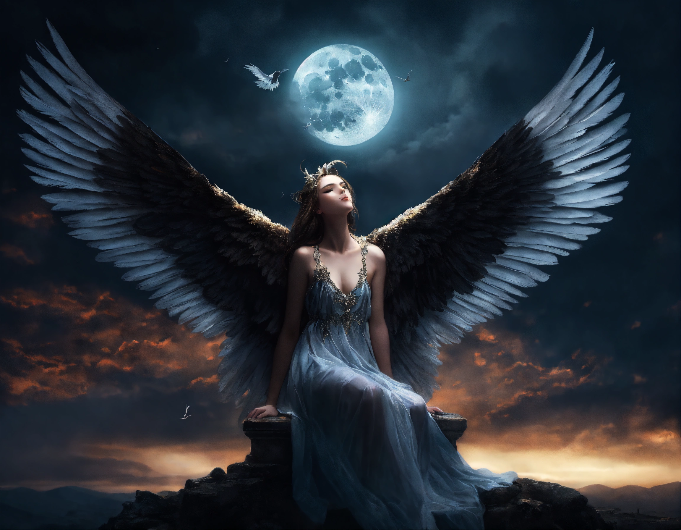 Lexica - Tempted fallen angel with feathered wings in Heaven ...