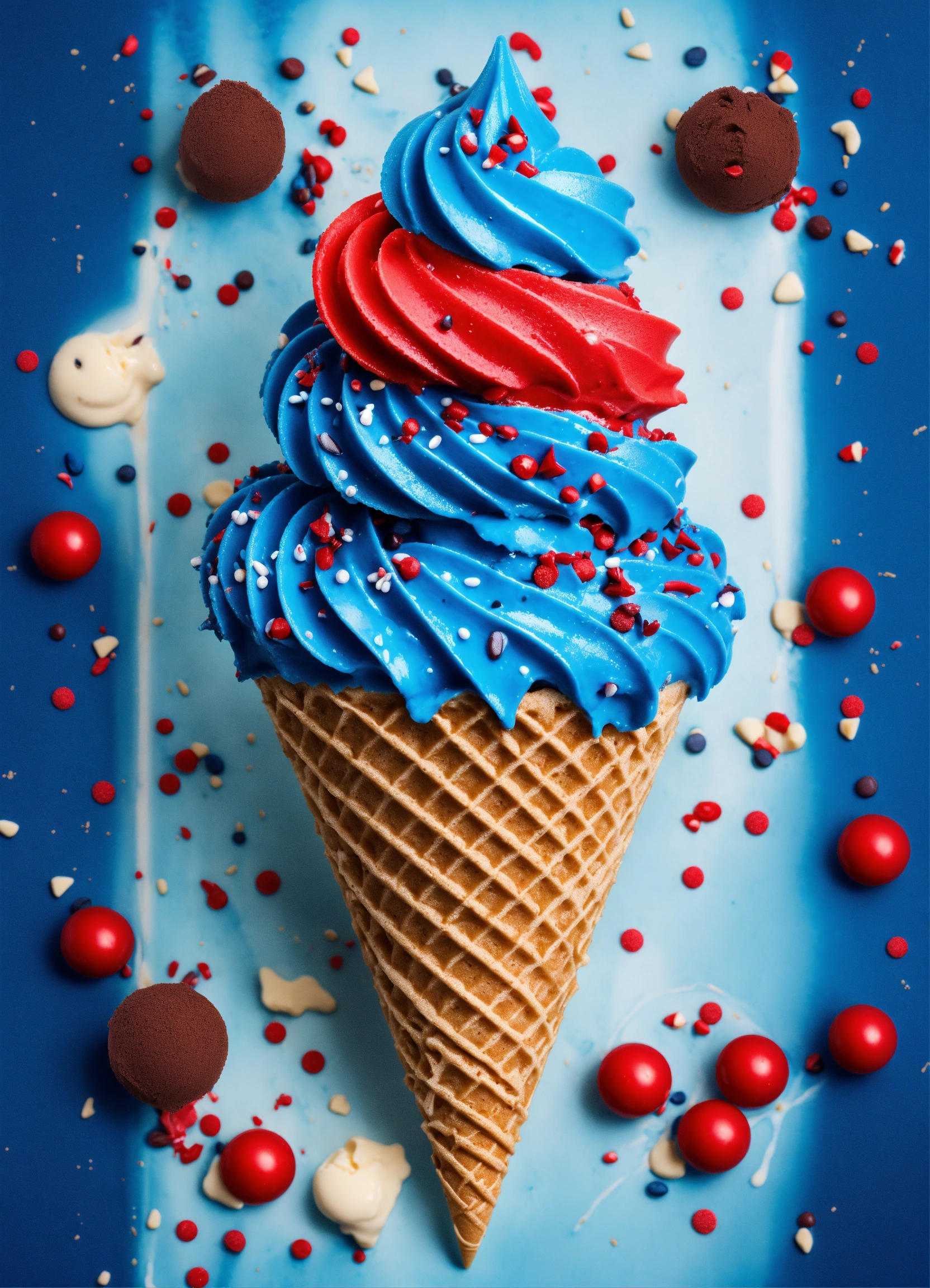Lexica Realistic Icecream Cone With Dark Blue Icecream And Spiky Blue Icecream On Top With Red 