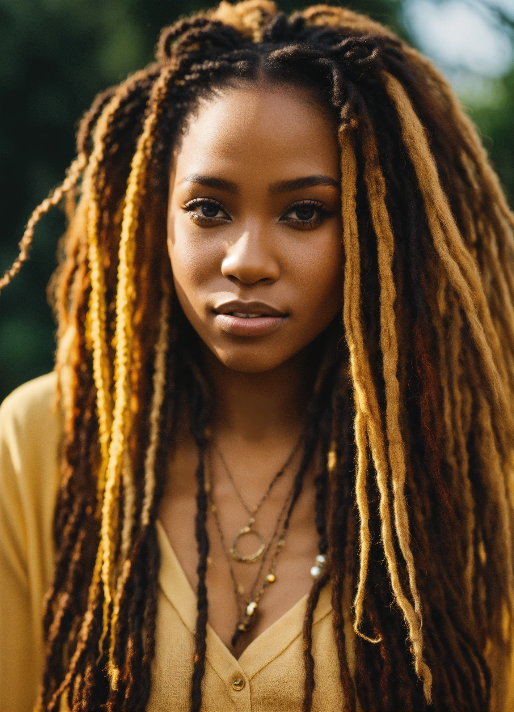 Lexica - A beautiful light skinned black woman with dreadlocks