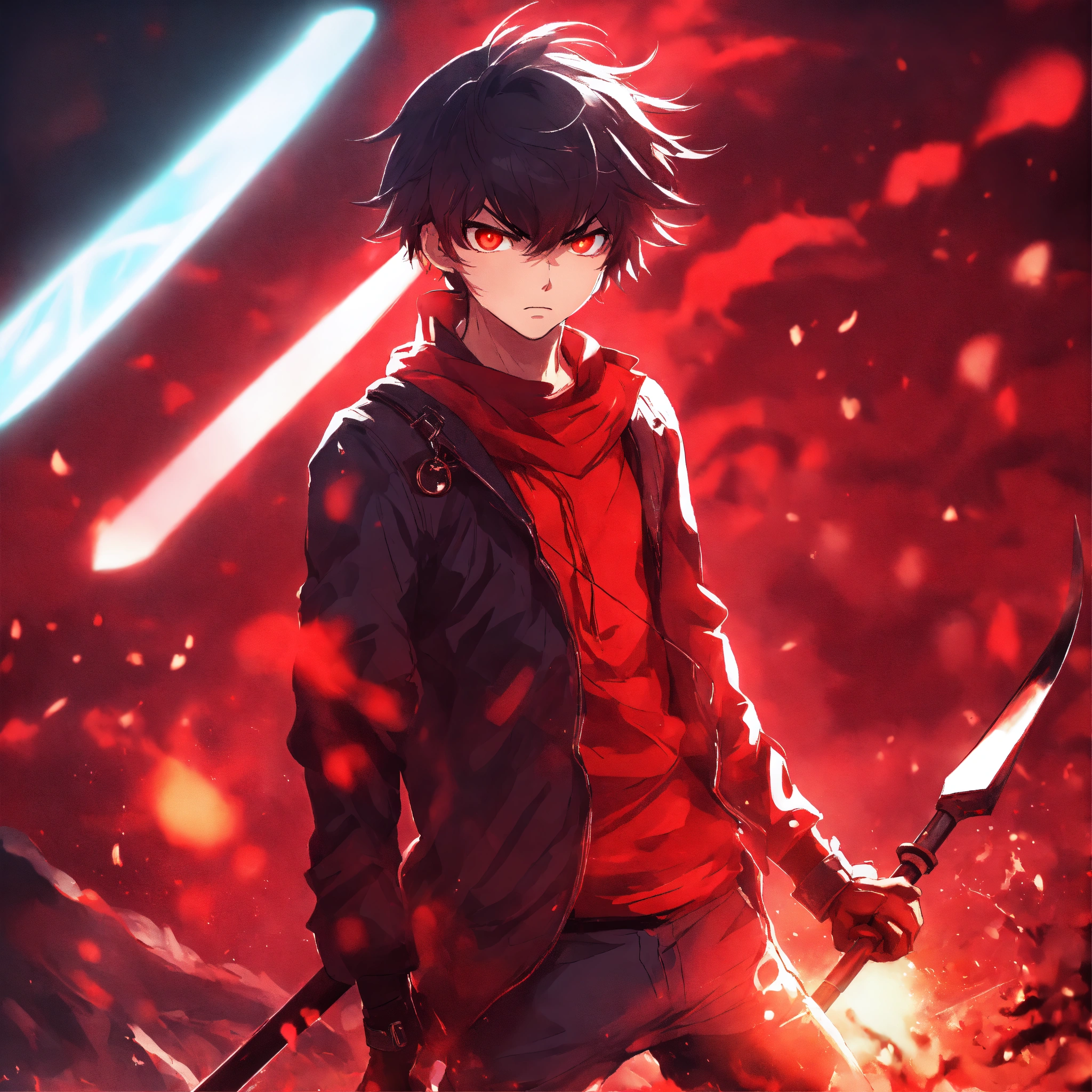 Lexica - Create a red background, with an anime boy whit glowing eyes ...