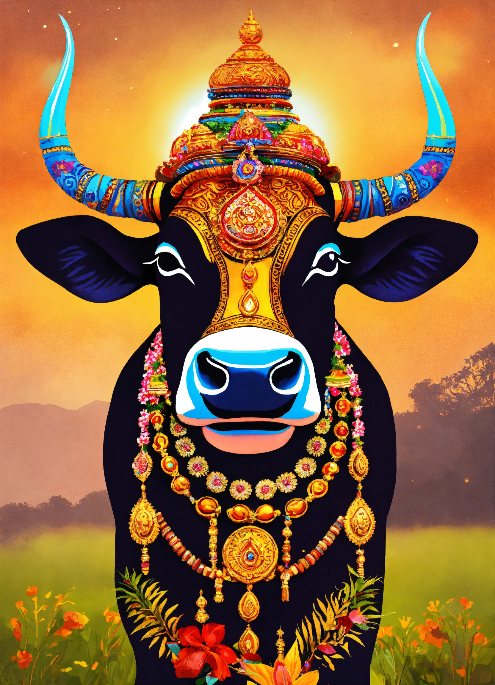 Lexica - Hindu cow worship, digital art, beuatiful