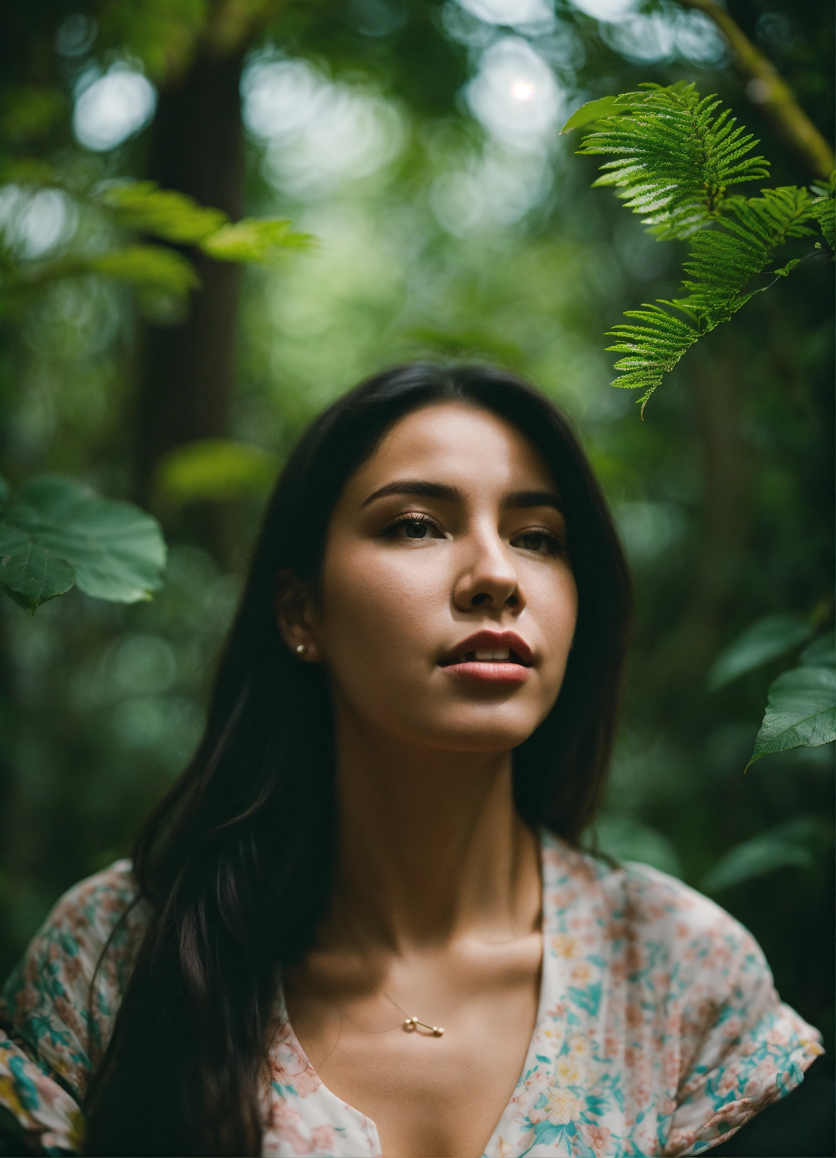Lexica - Portrait of woman in the middle of a lush forest, playful ...